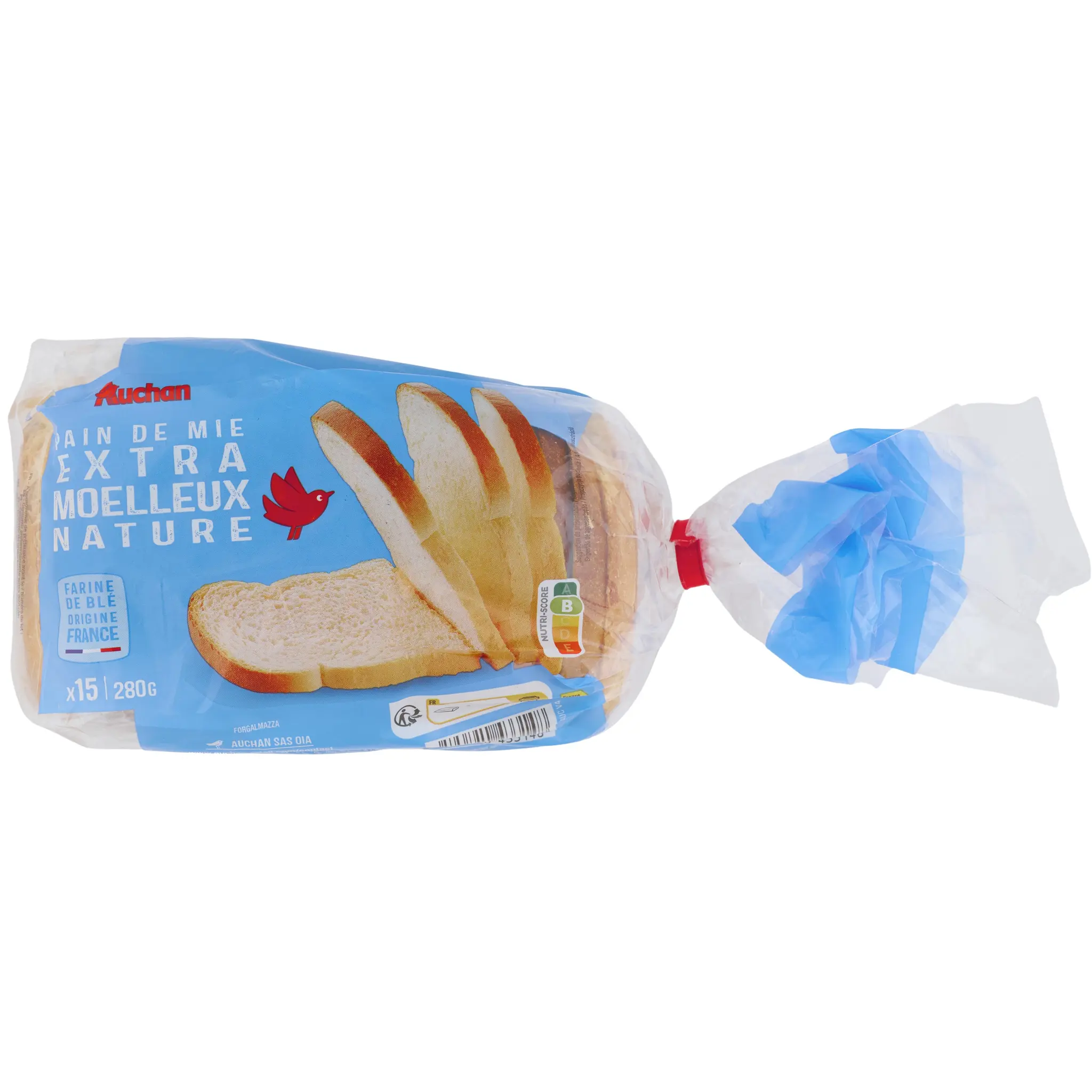 AUCHAN Pain de mie nature extra moelleux avec croûte sans huile de palme