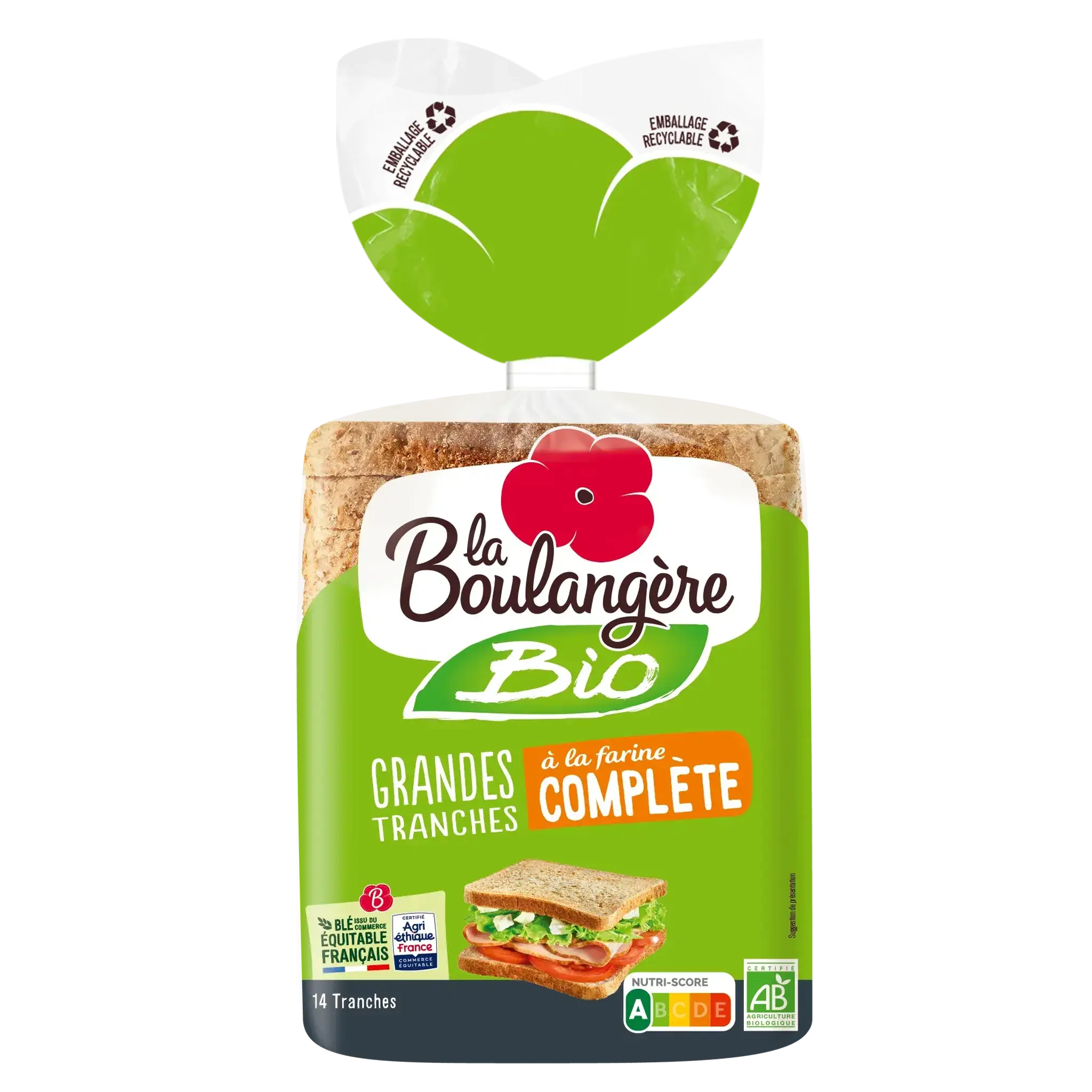 LA BOULANGERE Pain de mie bio à la farine complète grandes tranches