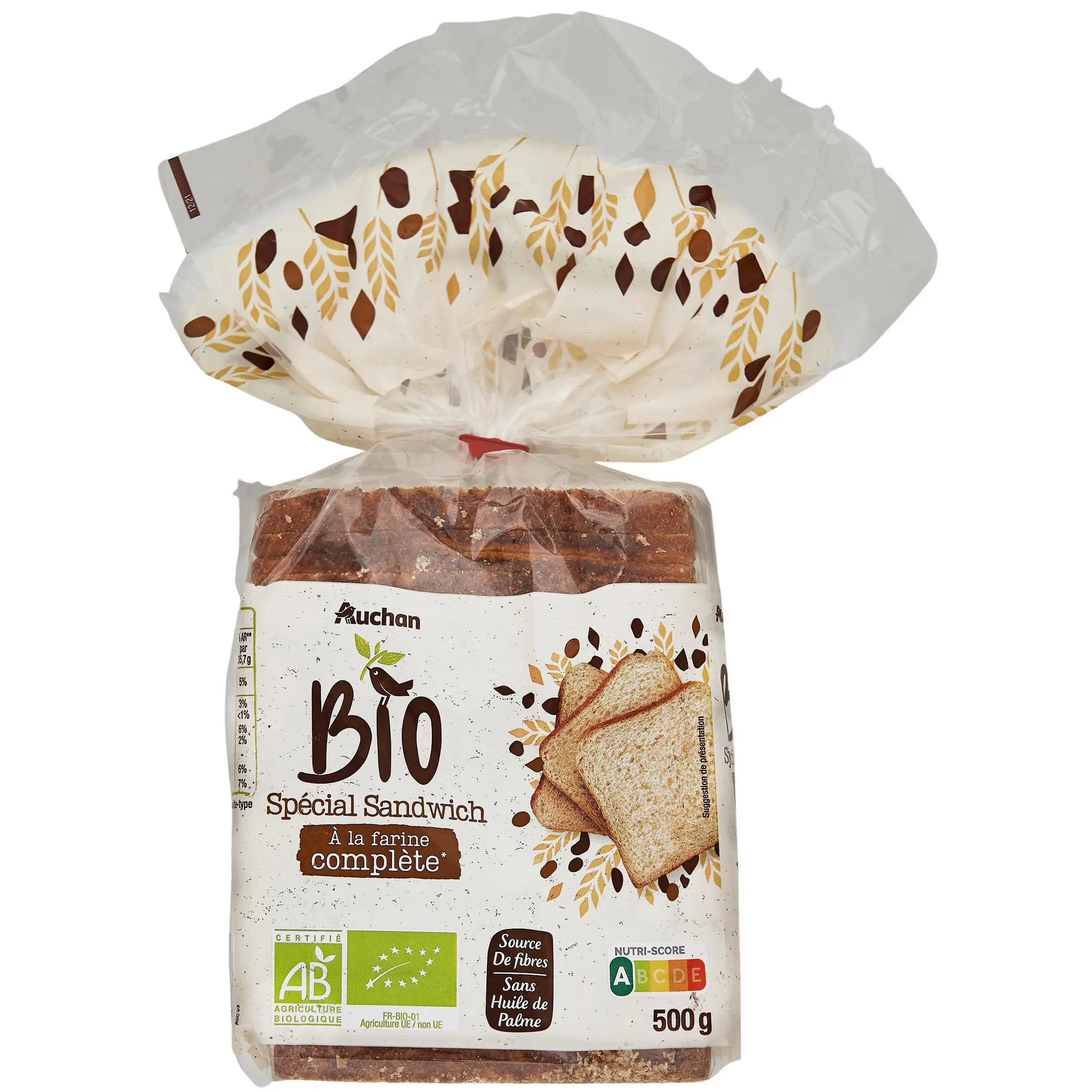 AUCHAN BIO Pain de mie complet sans huile de palme