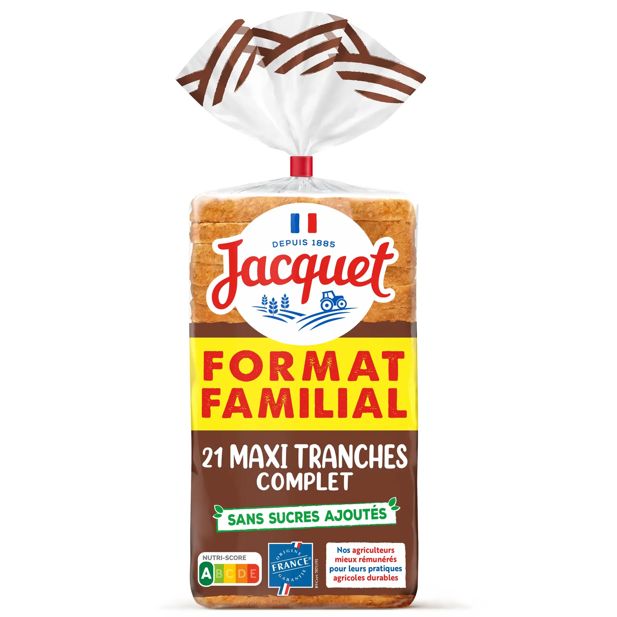 JACQUET Pain de mie complet maxi sans sucres ajoutés format familiale