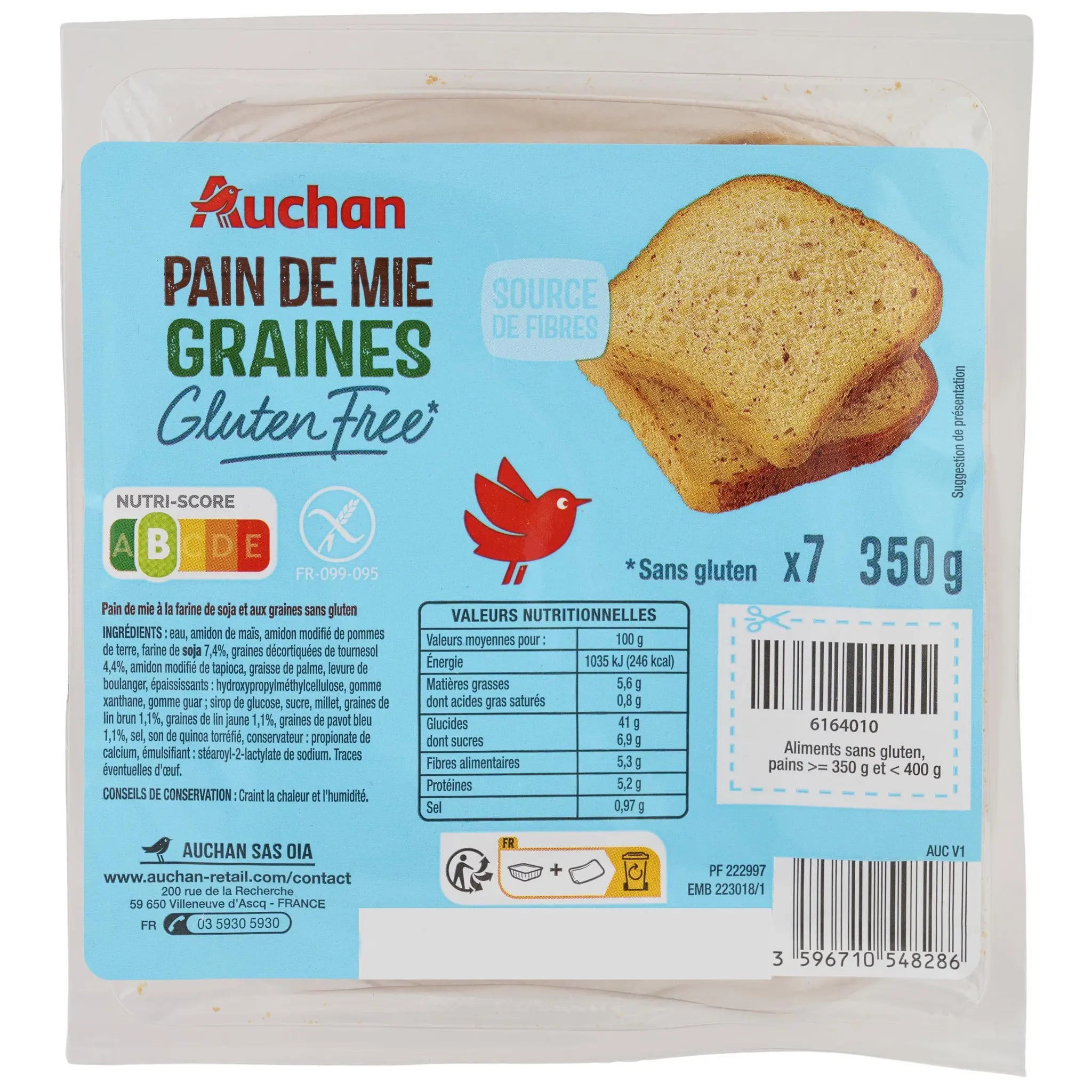 AUCHAN Pain de mie aux graines sans gluten