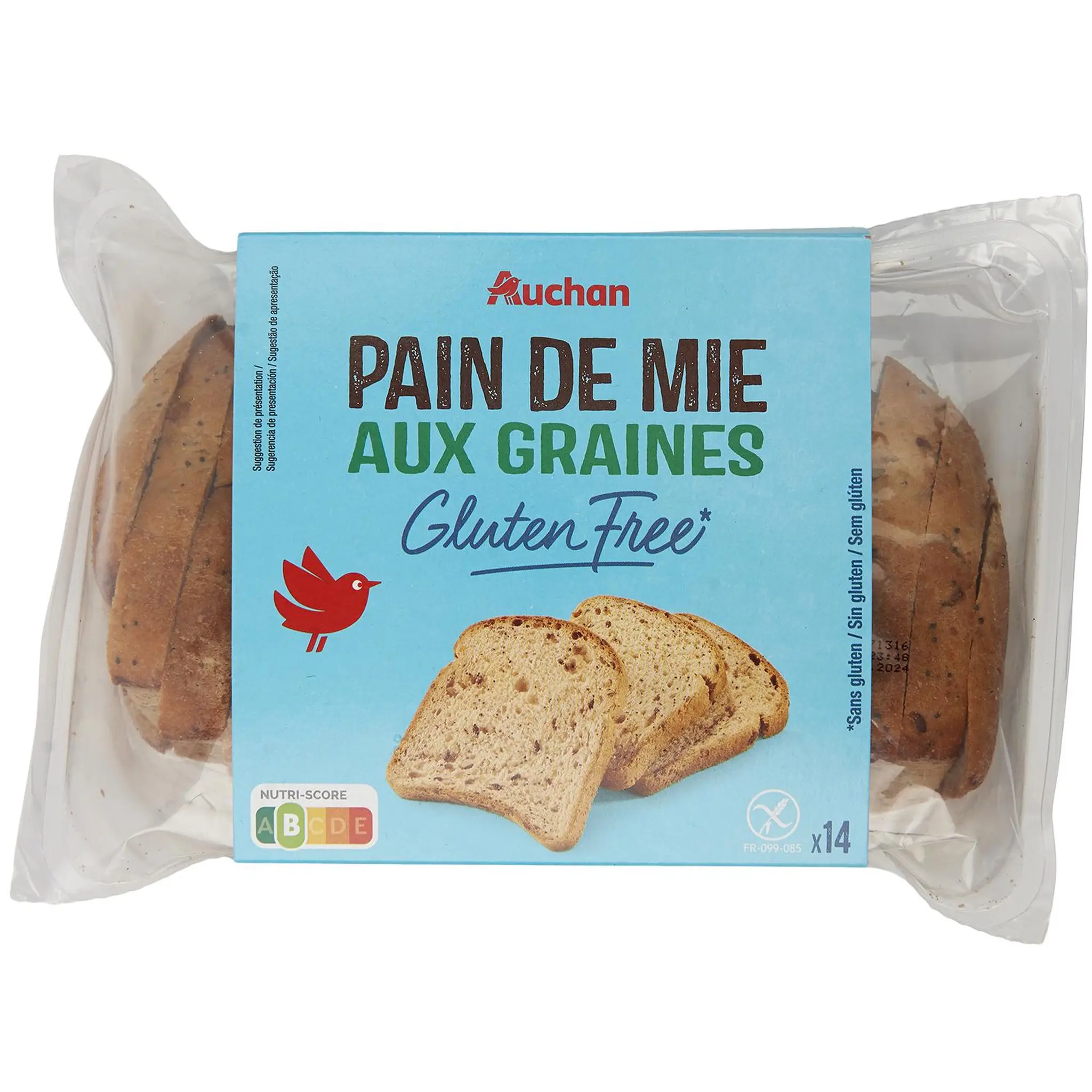 AUCHAN Pain de mie aux graines sans gluten
