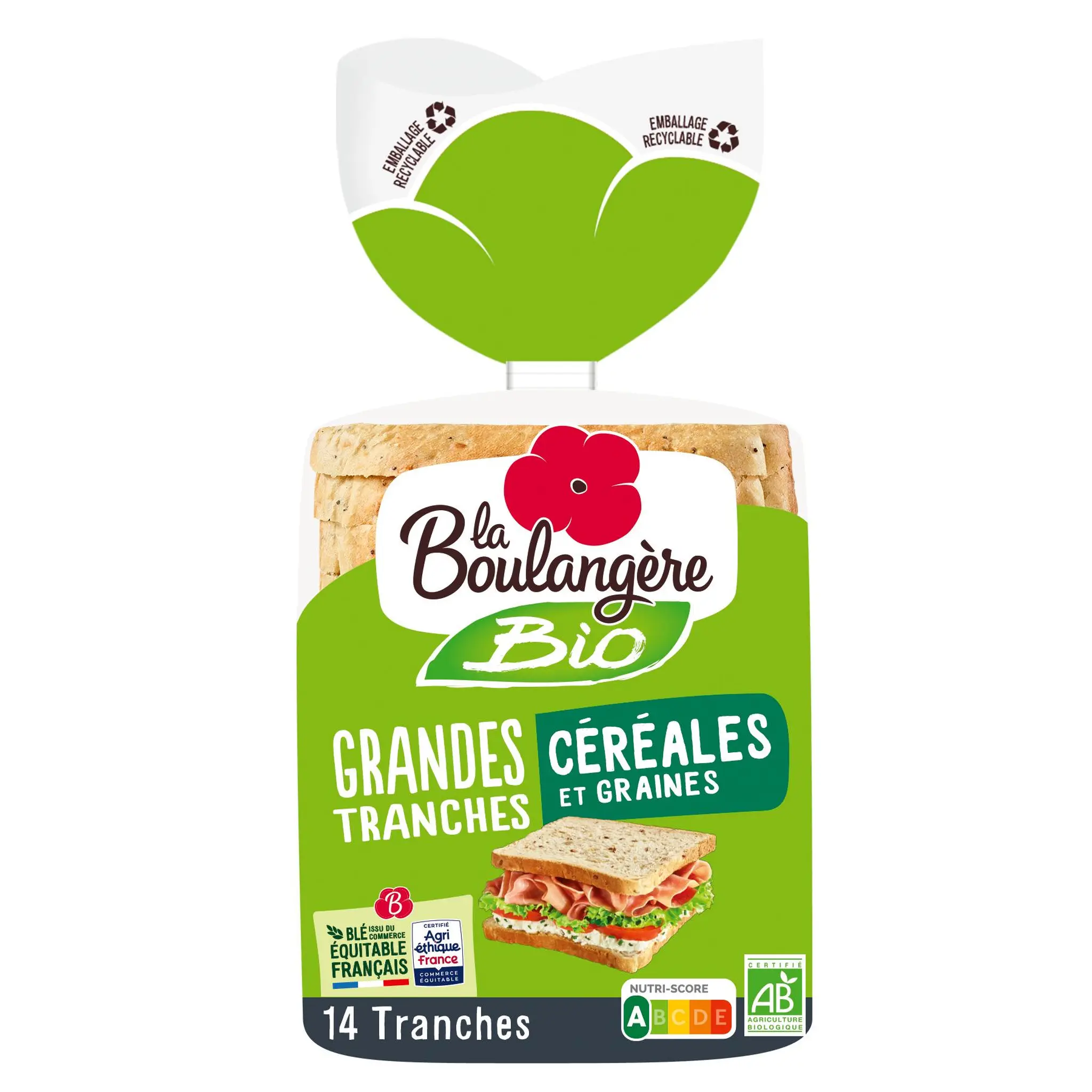 LA BOULANGERE Pain de mie aux graines et céréales bio grandes tranches avec croûte