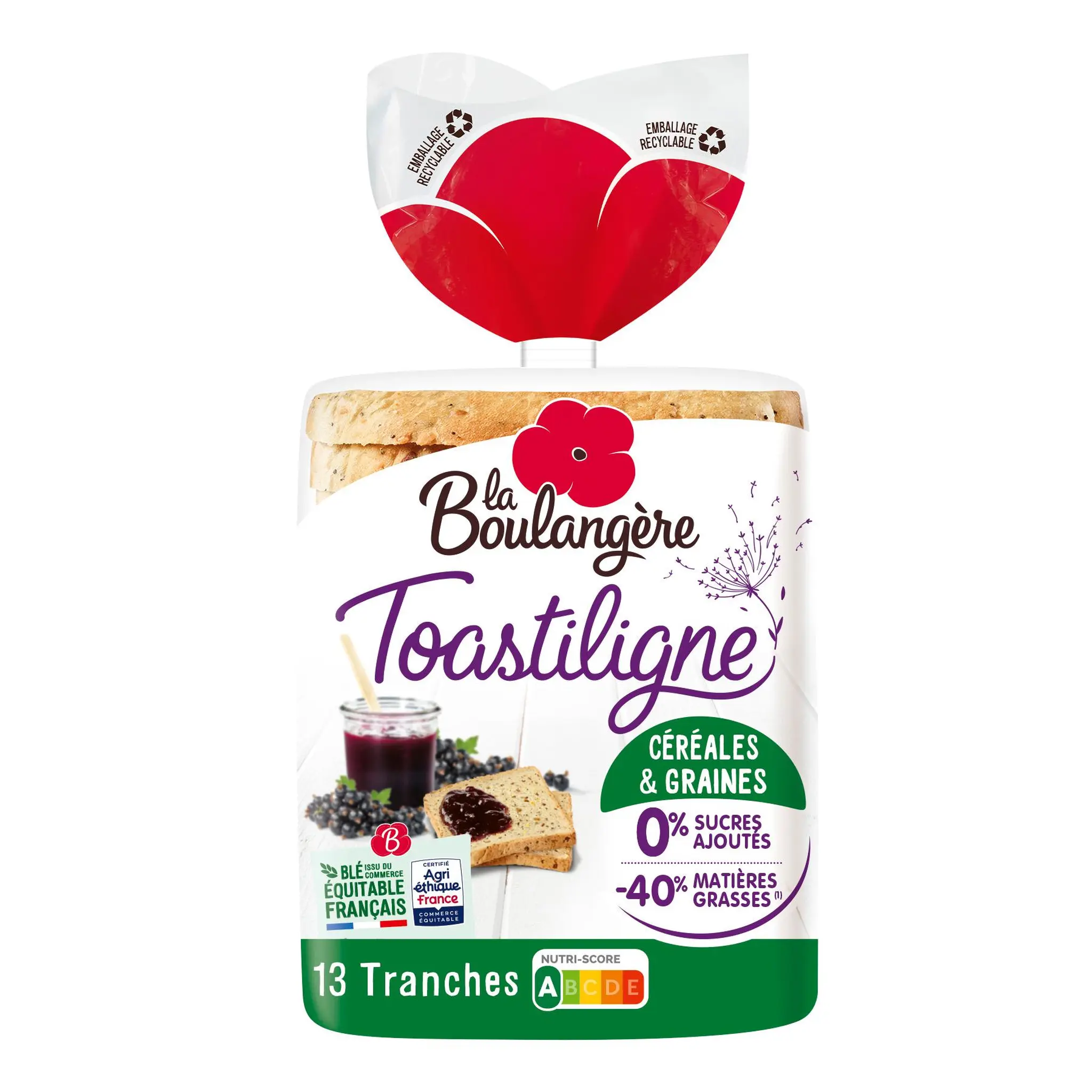 LA BOULANGERE Toastiligne pain de mie aux céréales sans sucres ajoutés