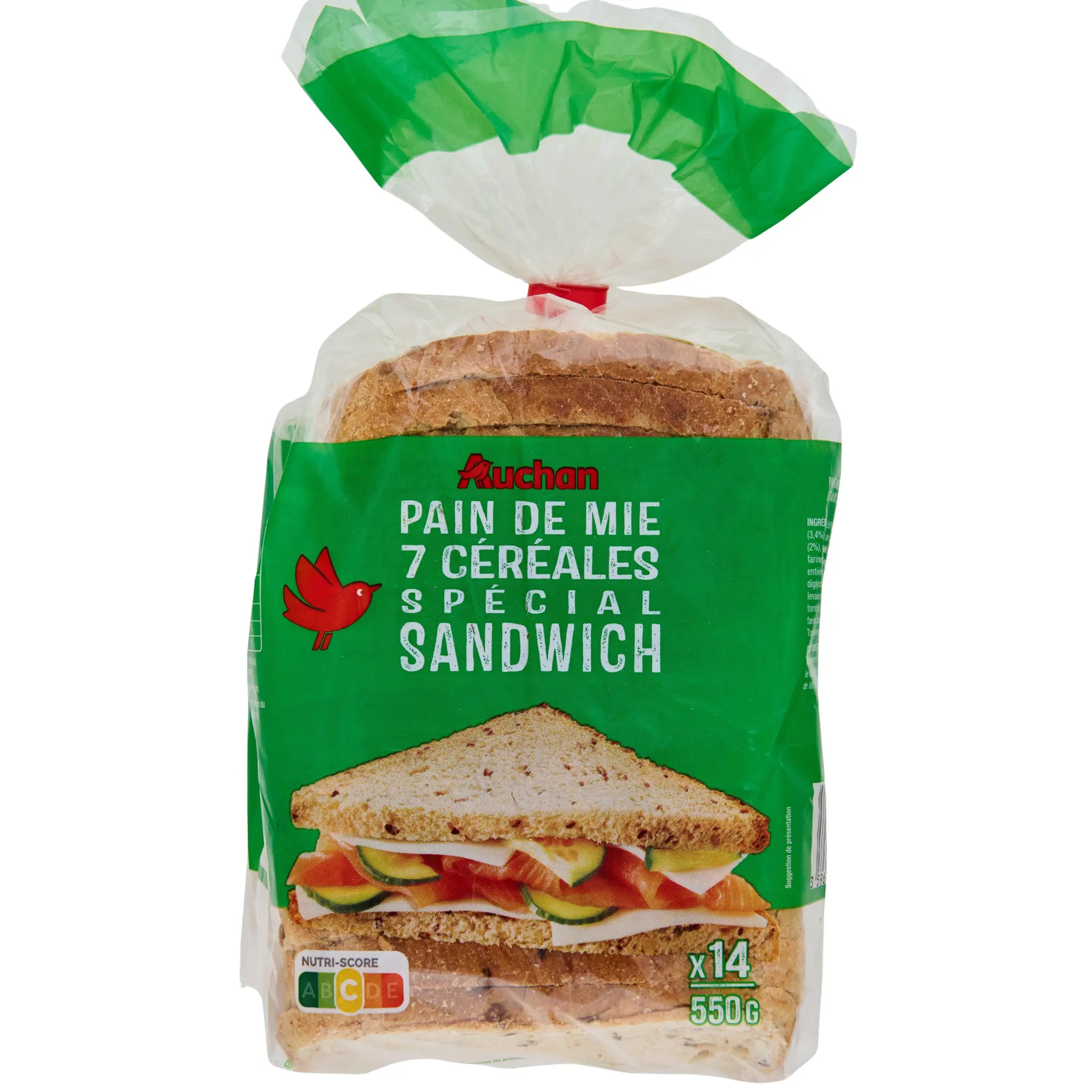 AUCHAN Pain de mie aux 7 céréales grandes tranches avec croûte spécial sandwich