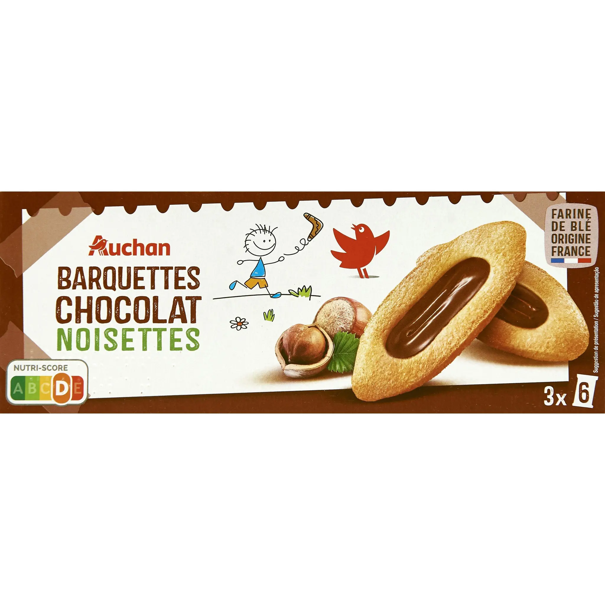 AUCHAN Barquettes chocolat-noisettes sachets fraîcheur