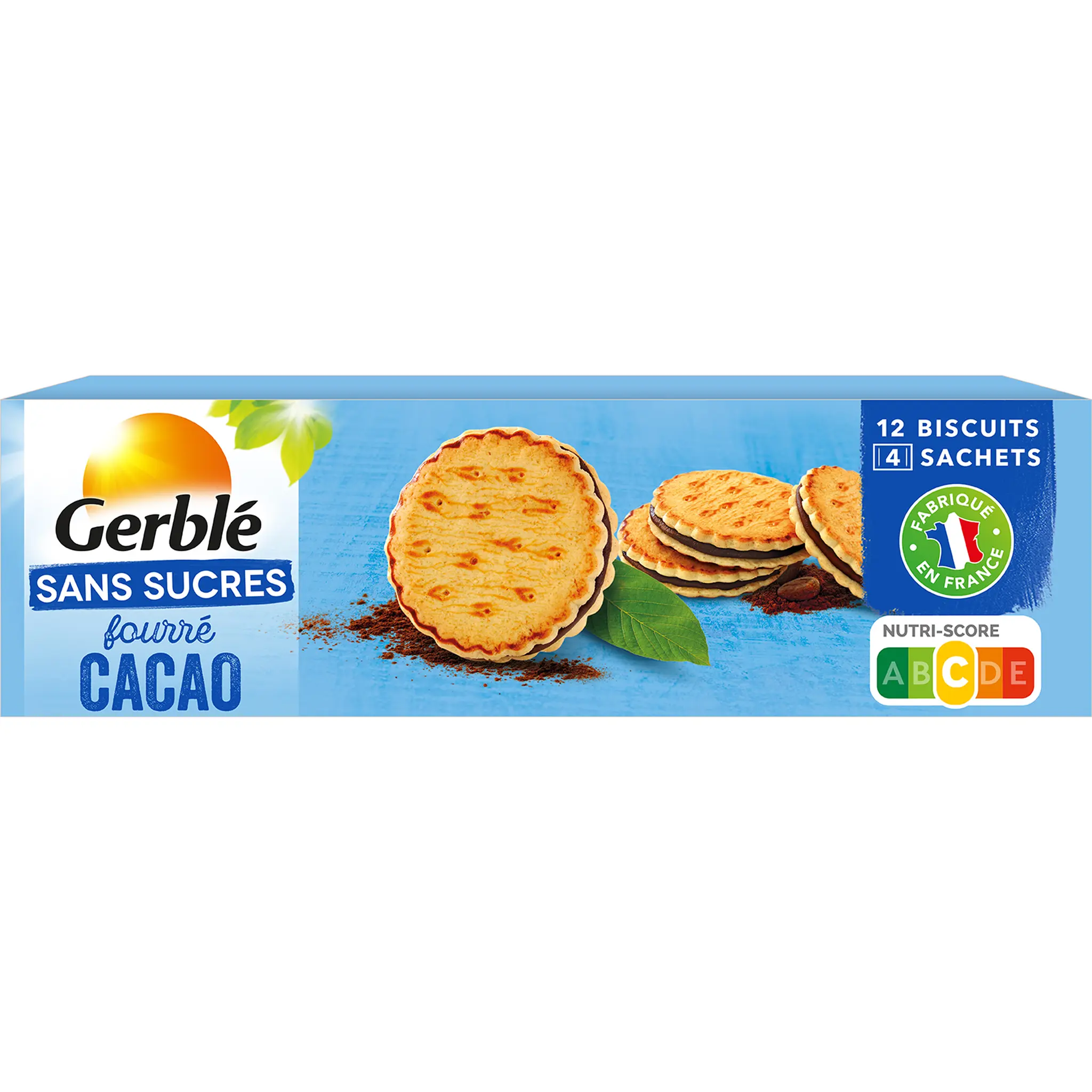 GERBLE Biscuits fourrés cacao sans sucres sachets fraîcheur