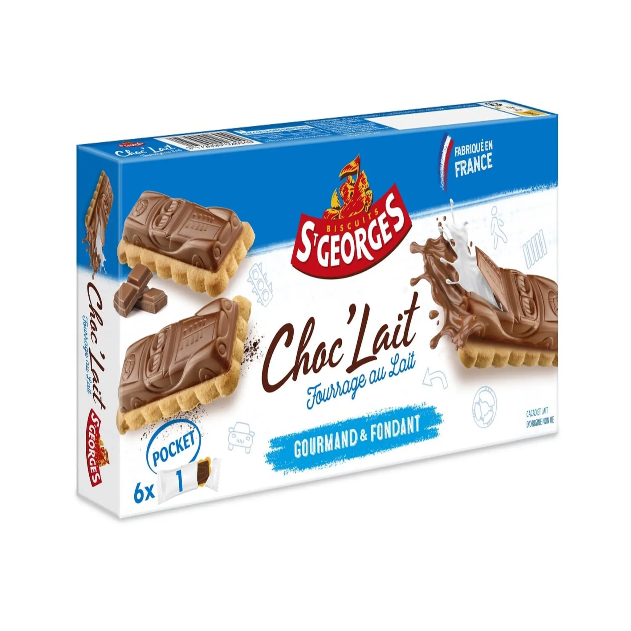 ST GEORGES Croc choc barres biscuitées au chocolat au lait sachets individuels