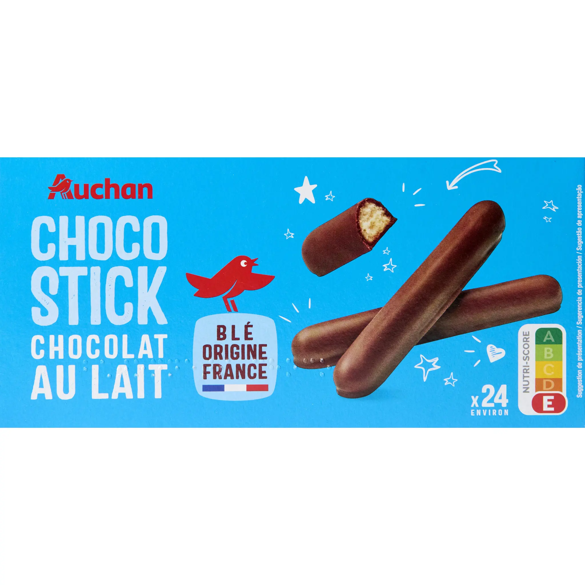 AUCHAN Bâtonnets nappés de chocolat au lait