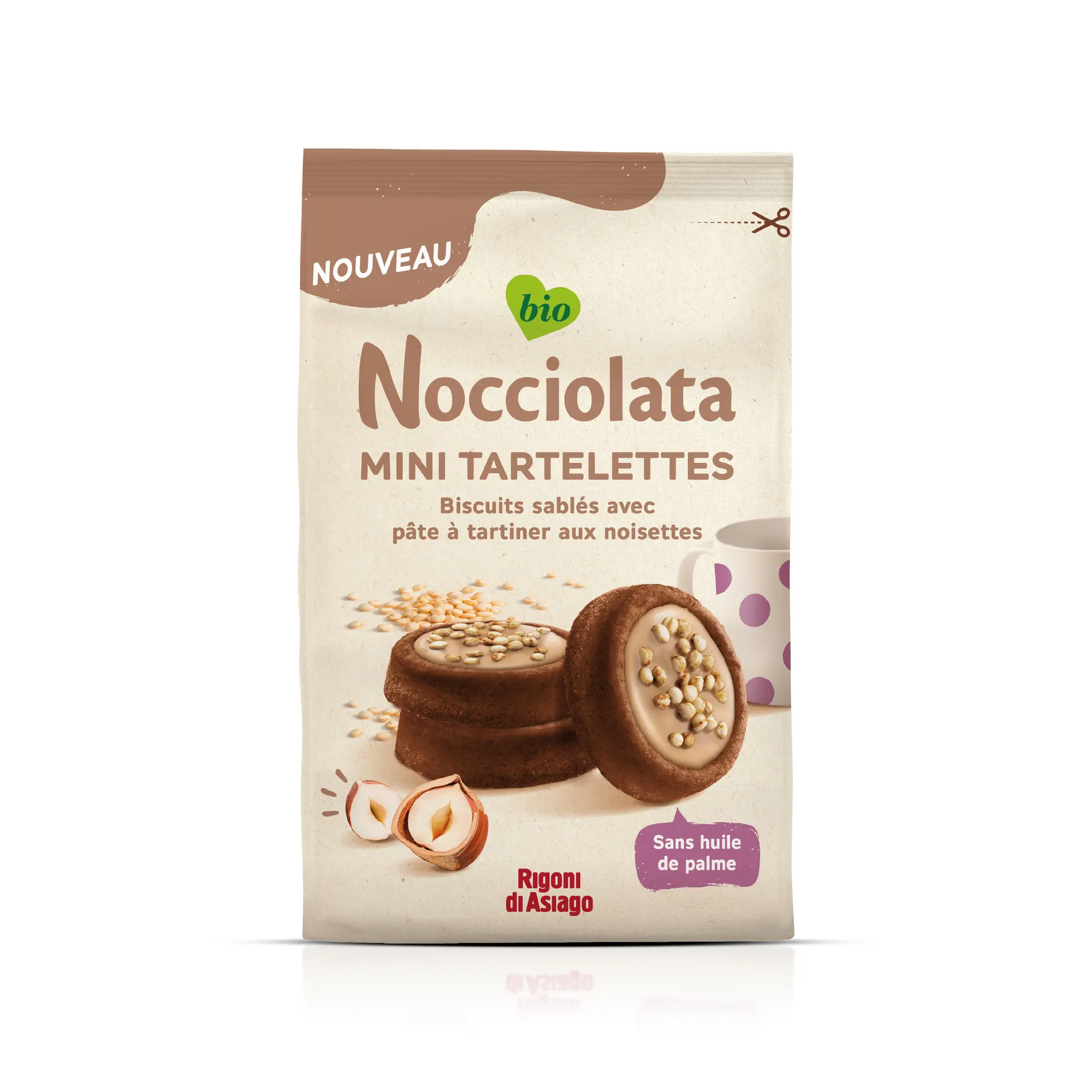 NOCCIOLATA Mini tartelettes bio avec de la pâte à tartiner goût noisettes sans huile de palme