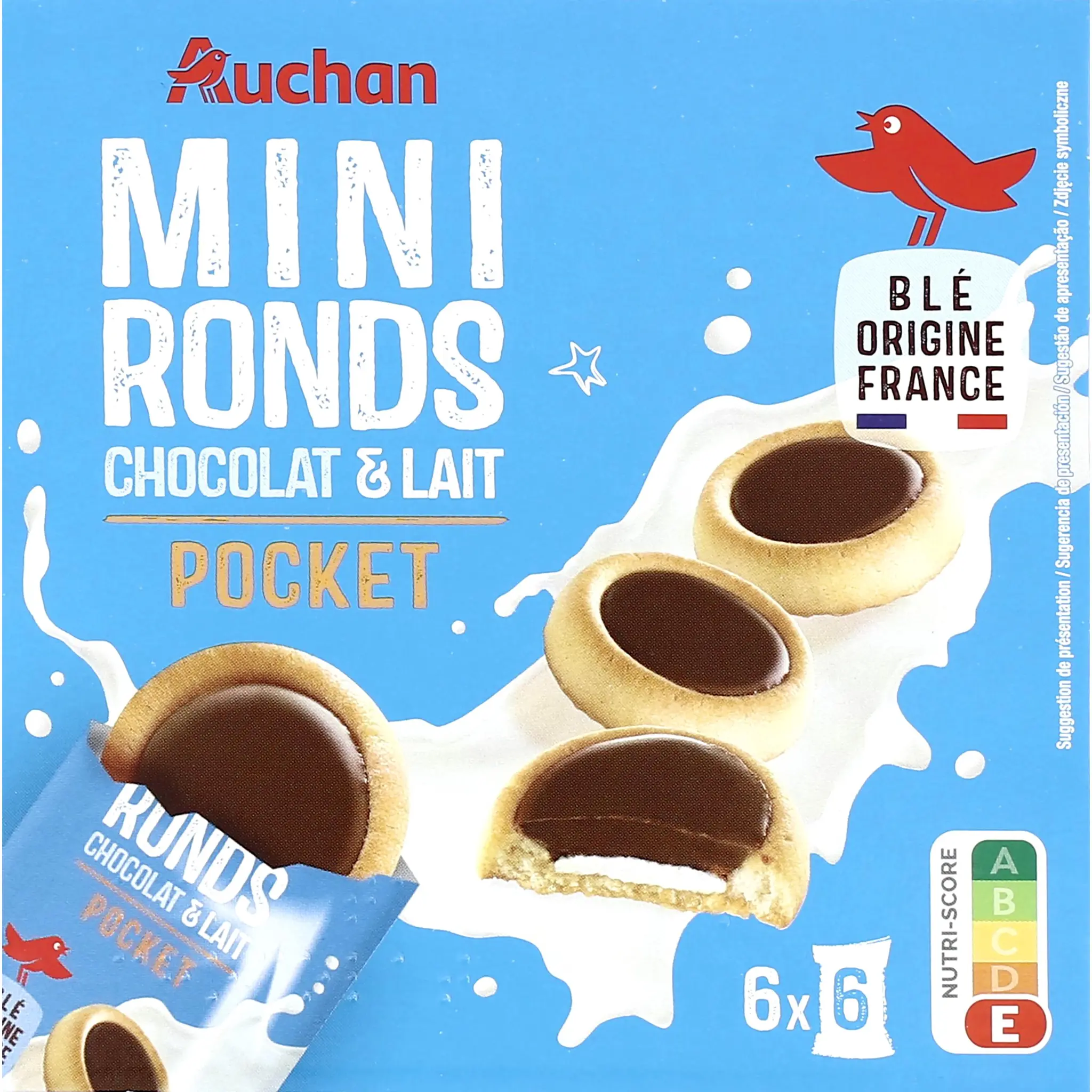AUCHAN Mini ronds tartelettes chocolat et lait sachets fraîcheur