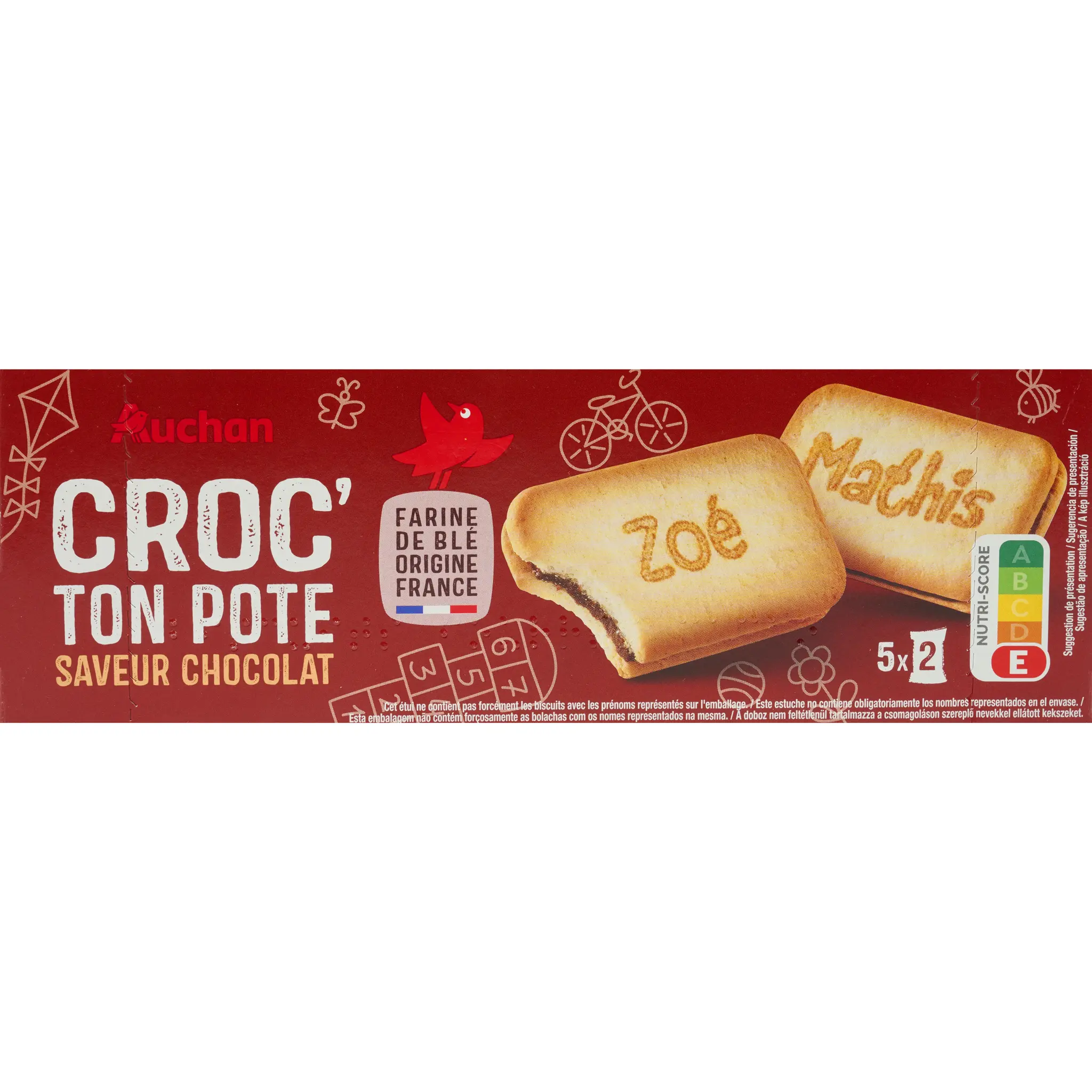 AUCHAN Croc' ton pote minis goûters fourrés parfum chocolat sachets fraîcheur