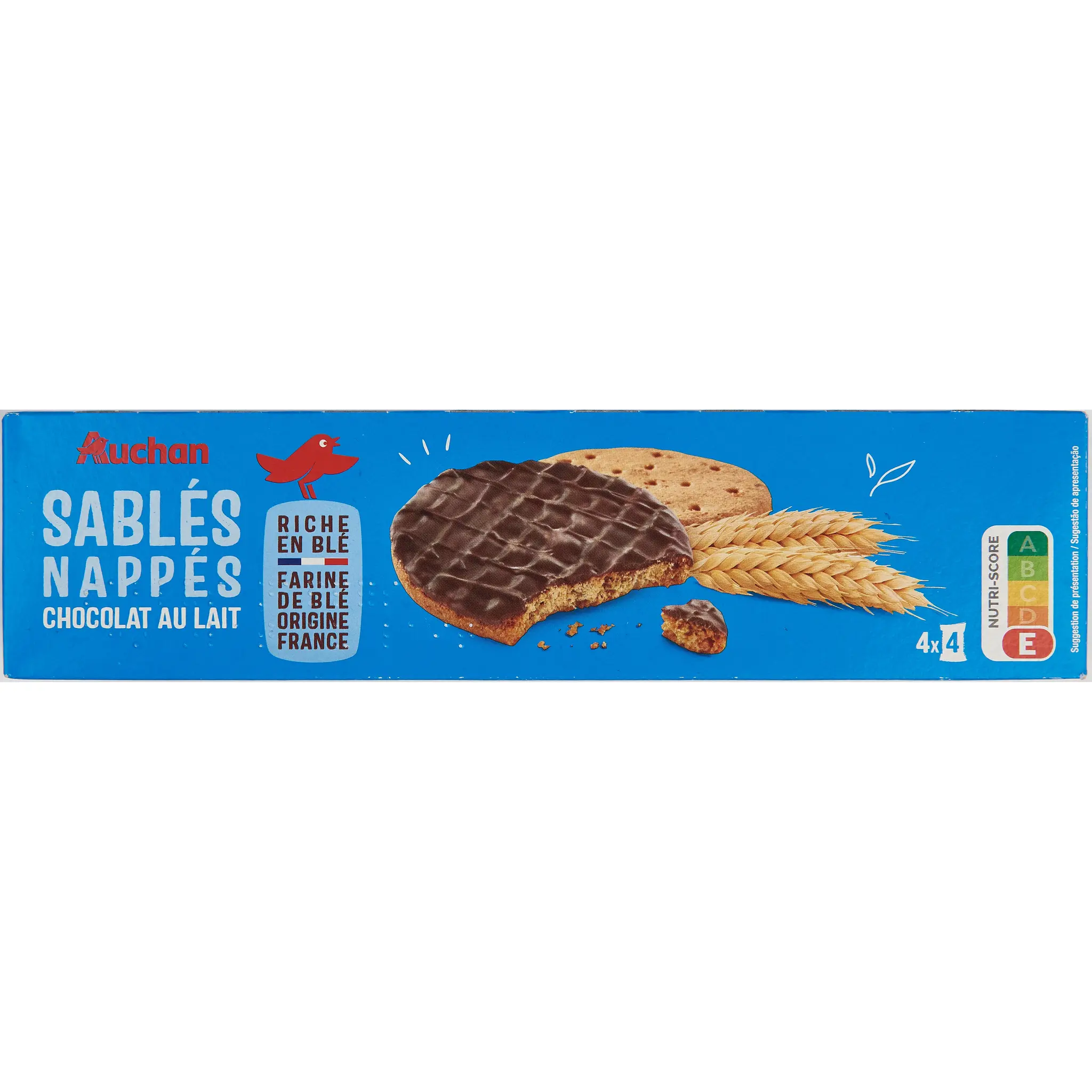 AUCHAN Biscuits sablés nappés de chocolat au lait sachets fraîcheur