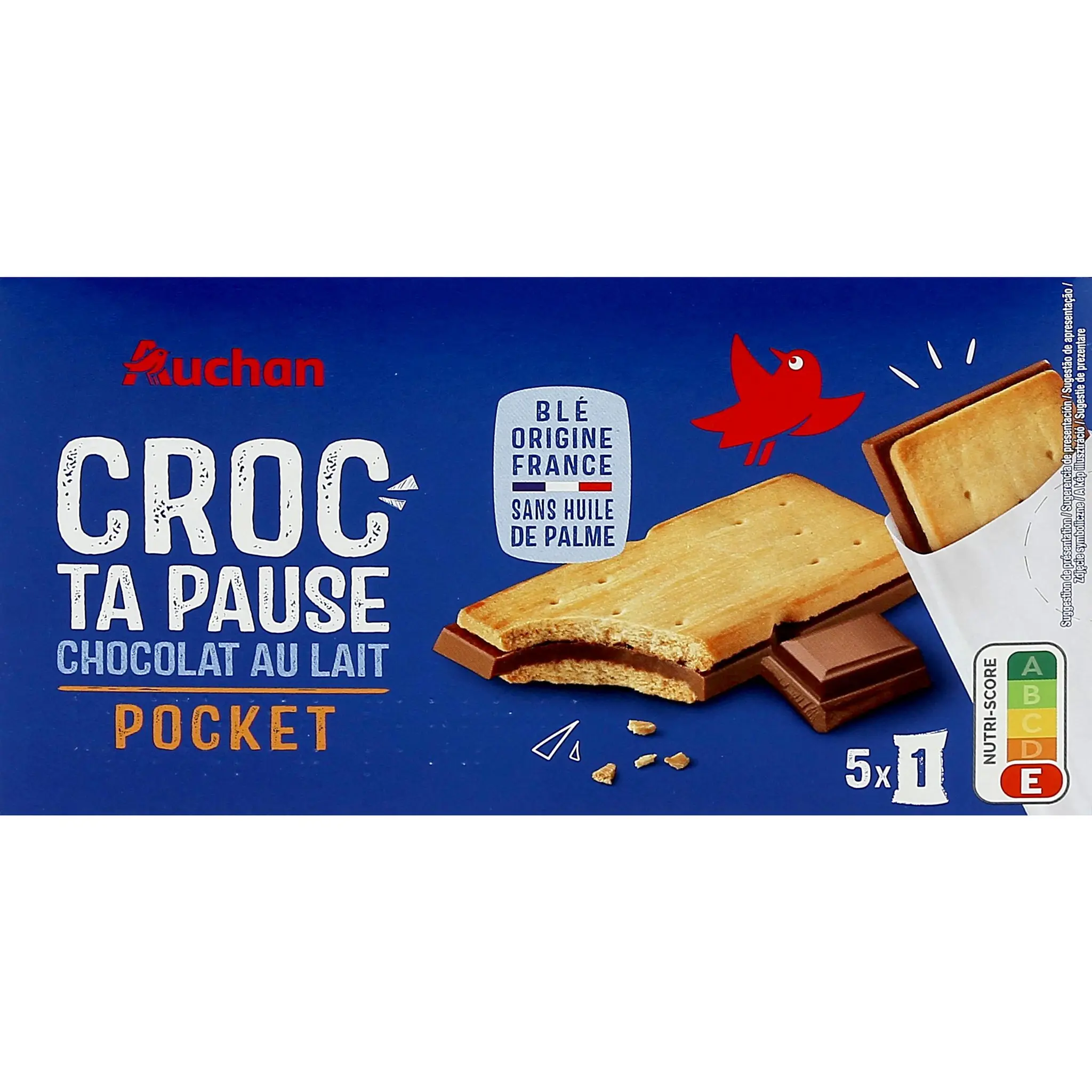AUCHAN Biscuits Croc ta pause au chocolat au lait pocket sachets individuels
