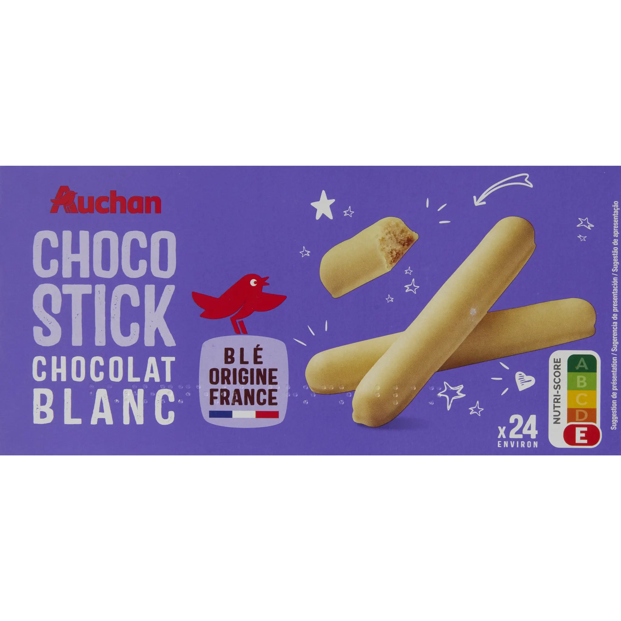 AUCHAN Bâtonnets nappés de chocolat blanc
