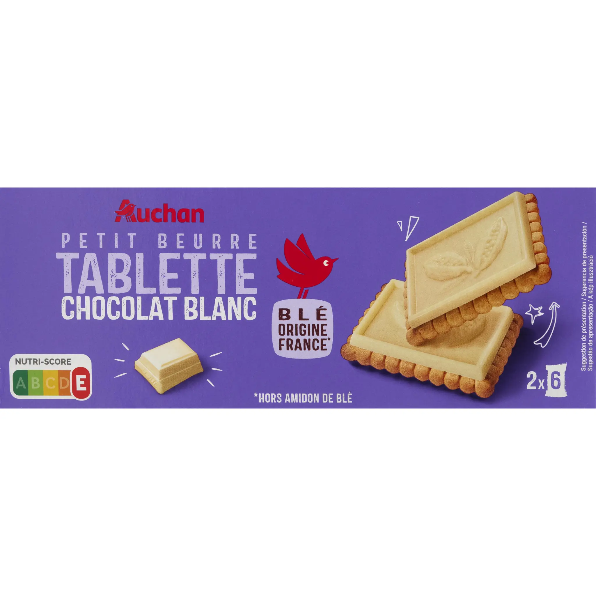 AUCHAN Petit beurre tablette au chocolat blanc