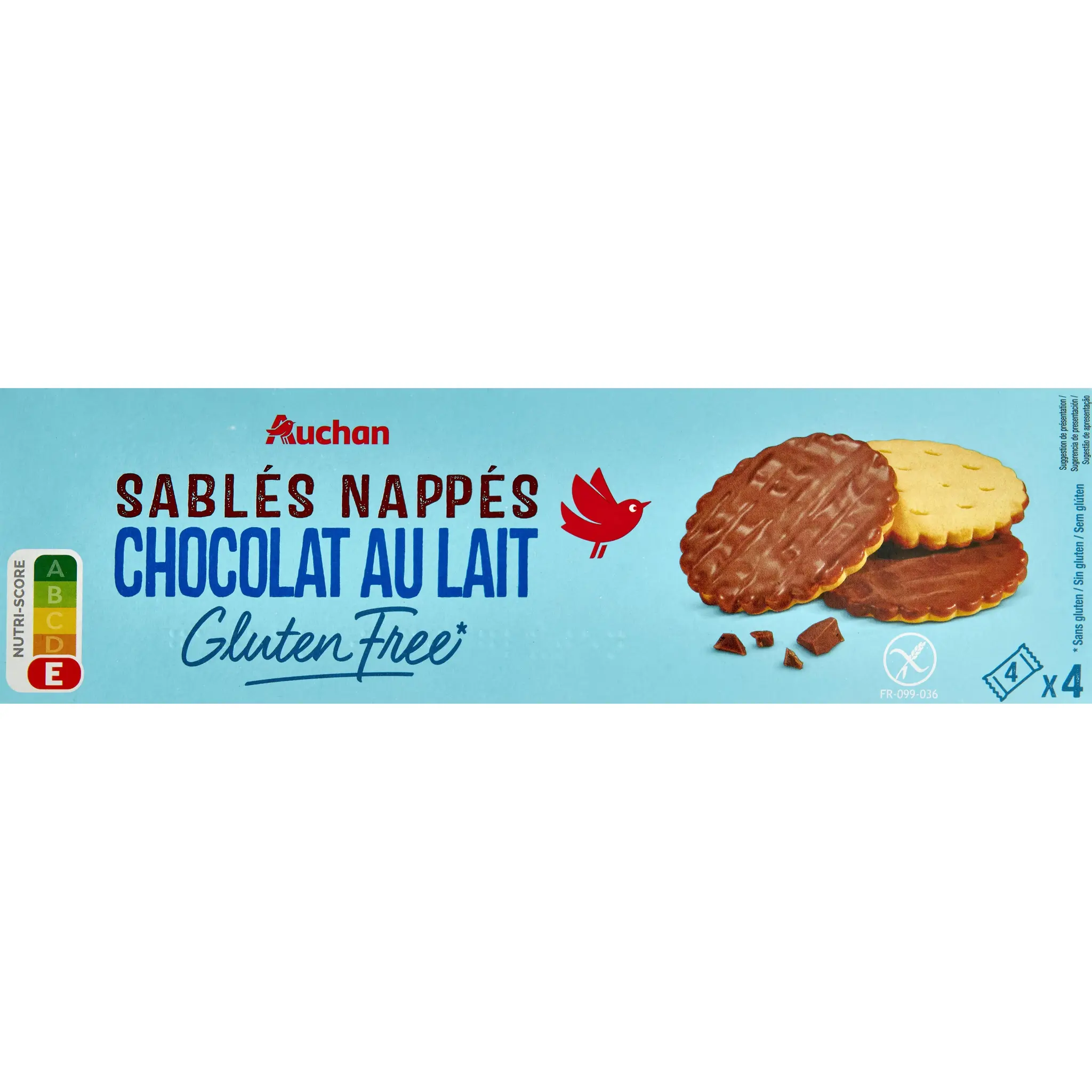 AUCHAN Biscuits sablés nappés chocolat au lait sans gluten