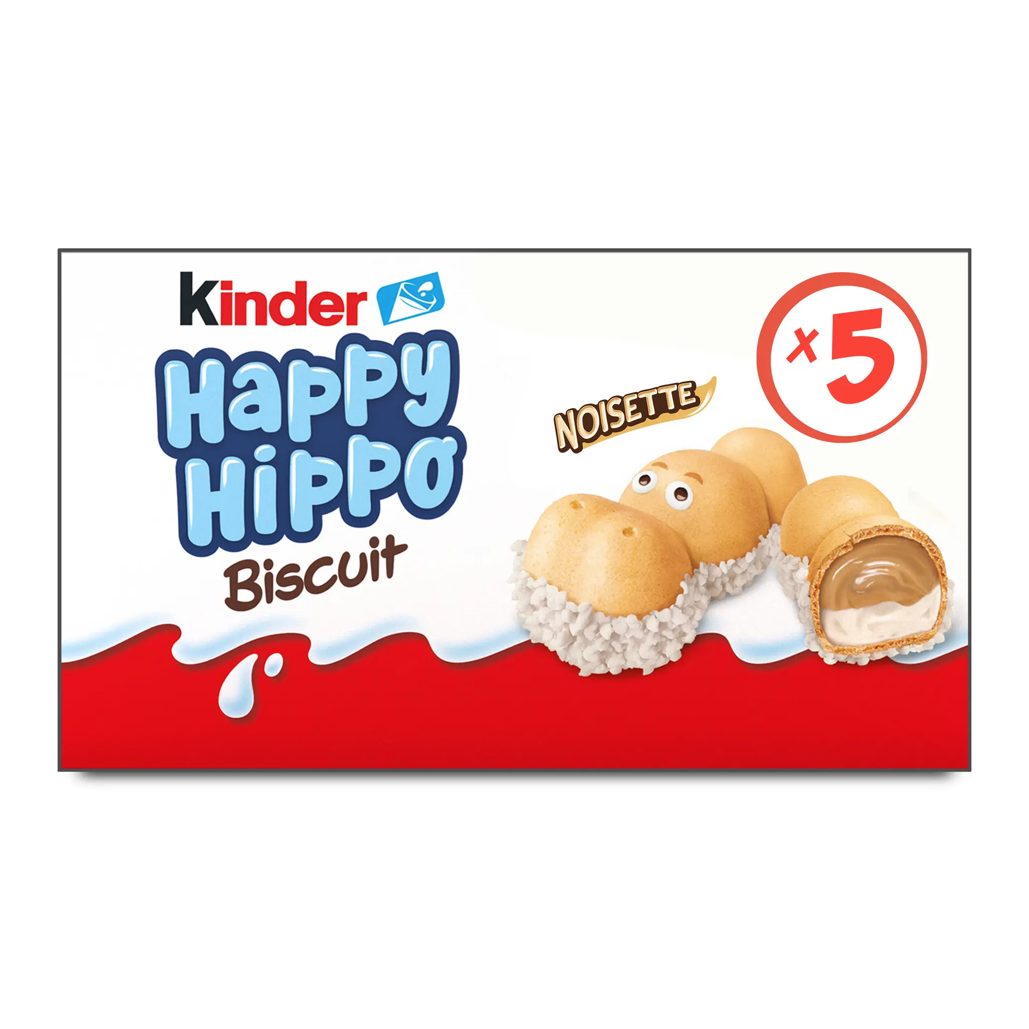 KINDER Happy Hippo biscuits en forme d'hippopotame fourrés lait et noisettes