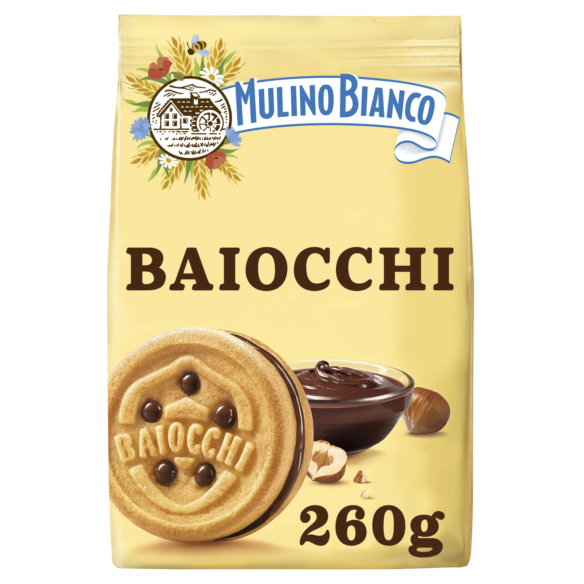 MULINO BIANCO Biscuits Baiocchi fourrés au chocolat et noisette