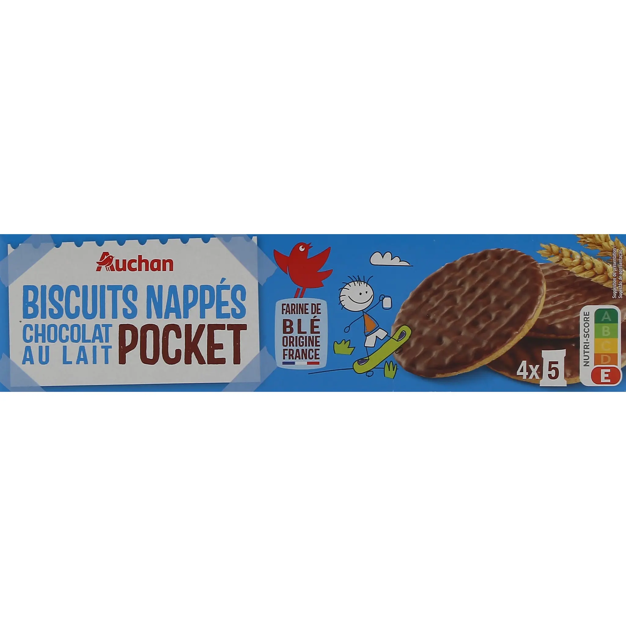 AUCHAN Biscuits nappés de chocolat au lait sachets fraîcheur