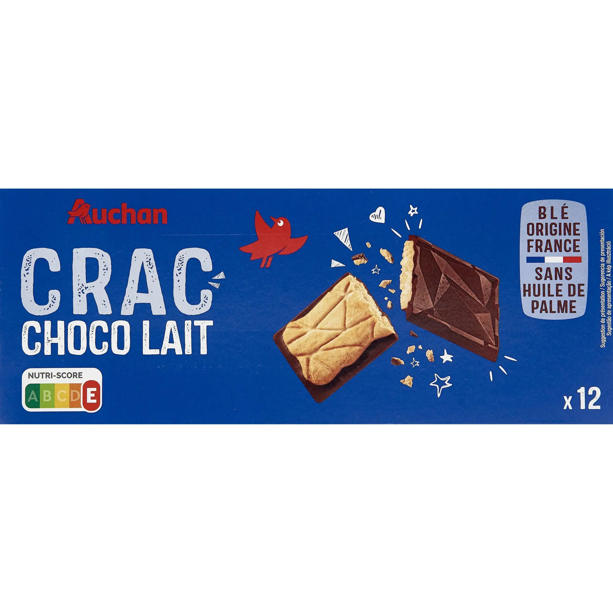 AUCHAN Crac choco biscuits nappés de chocolat au lait sans huile de palme