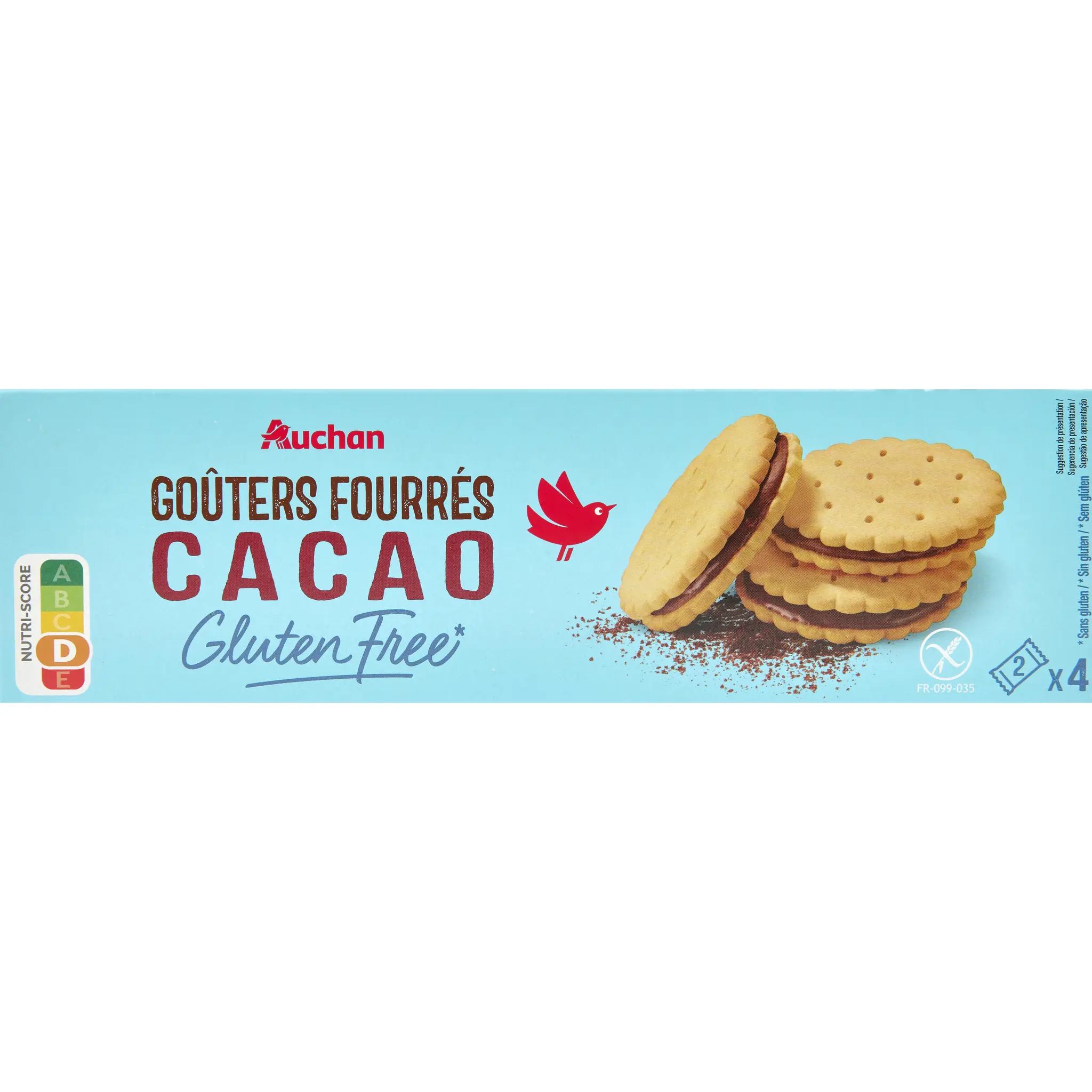 AUCHAN Goûter fourrés cacao sans gluten pochon