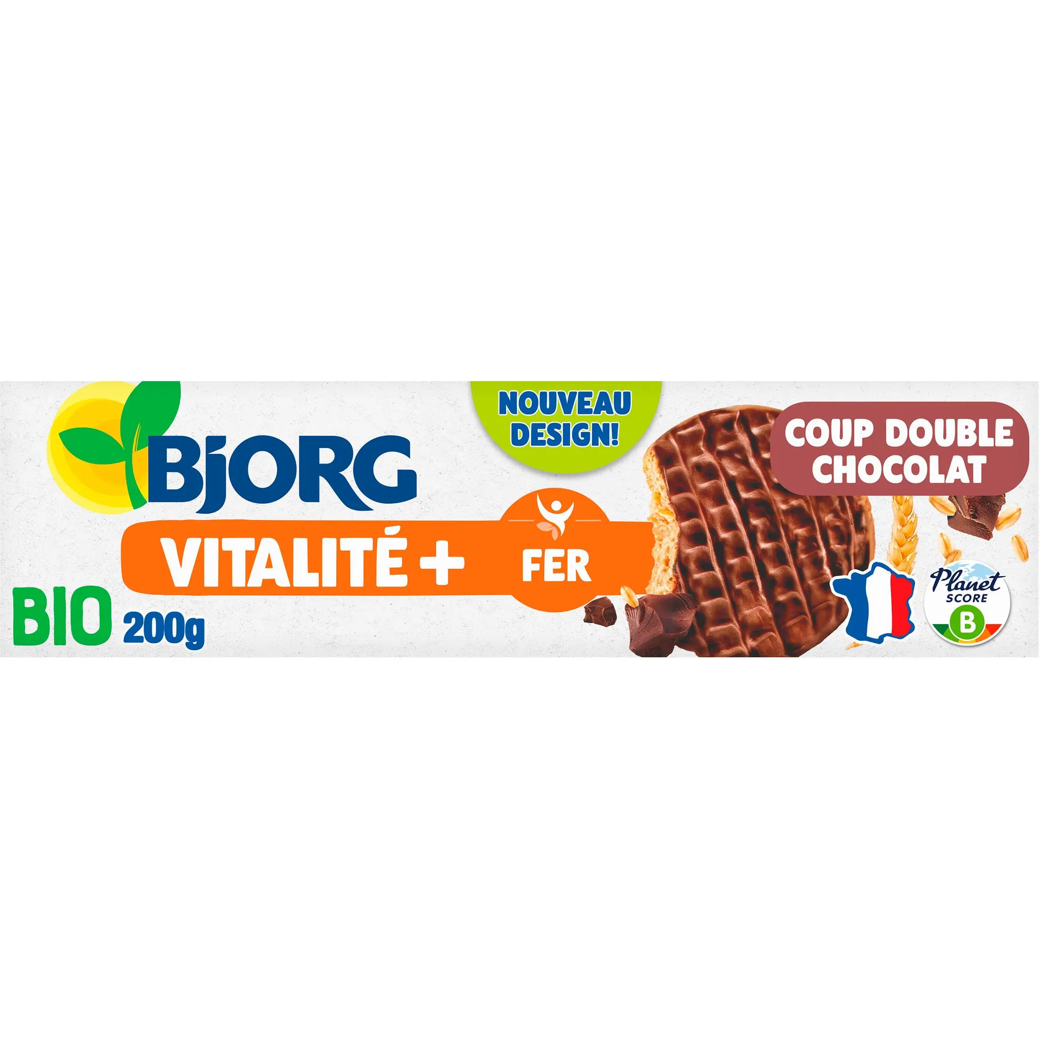 BJORG Biscuits bio sablés et nappés au chocolat noir coup double riche en fer