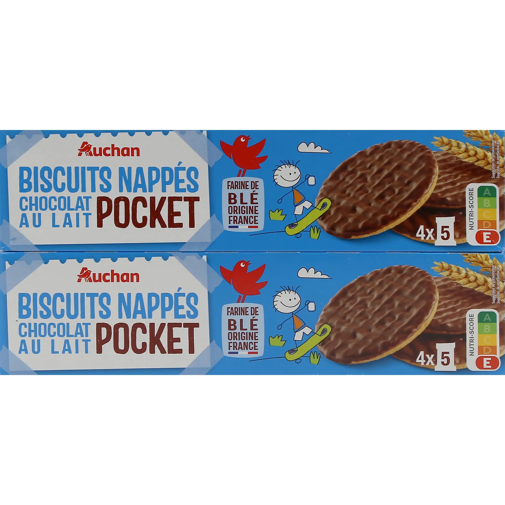 AUCHAN Biscuits sablés nappés de chocolat au lait sachets fraîcheur