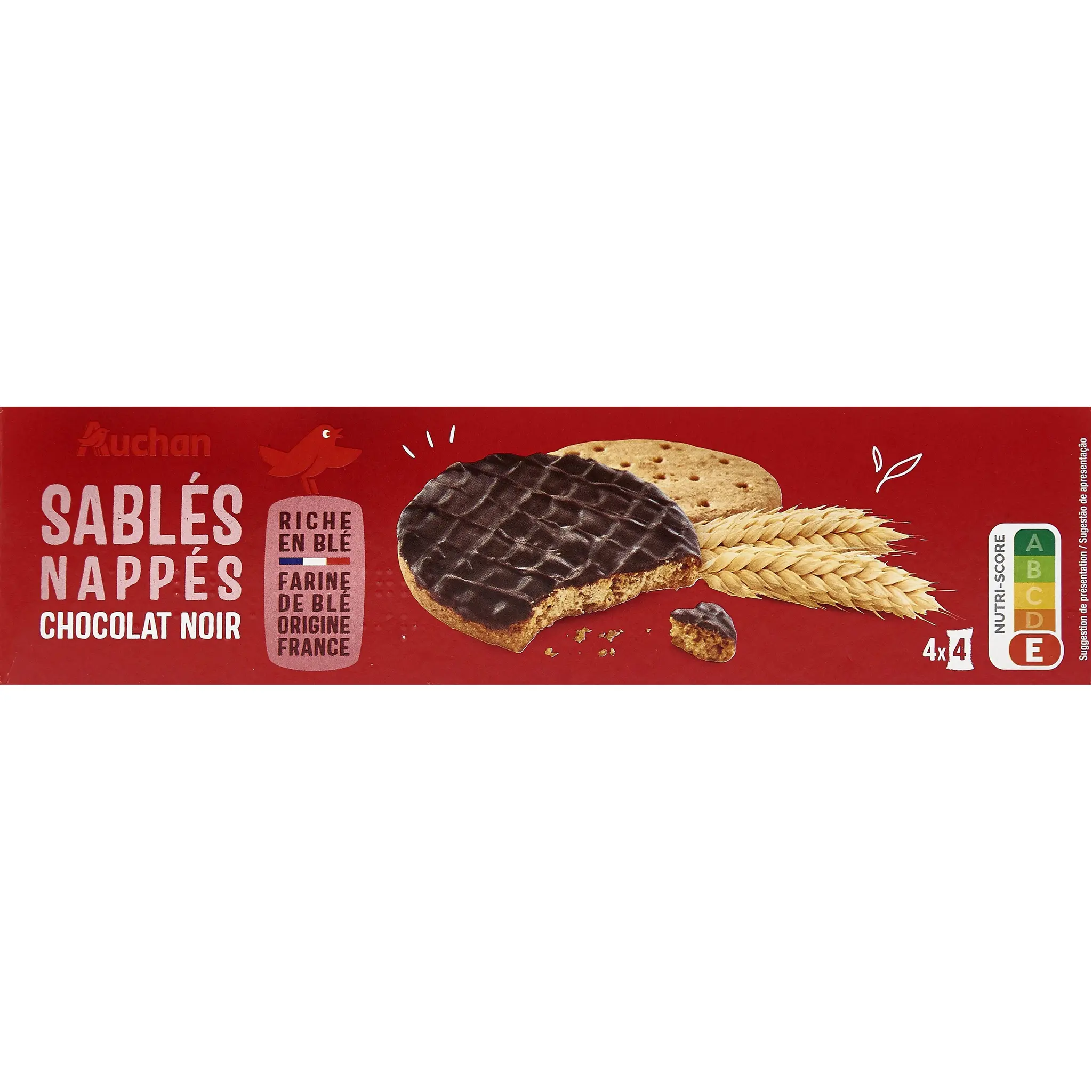AUCHAN Biscuits sablés nappés de chocolat noir sachets fraîcheur