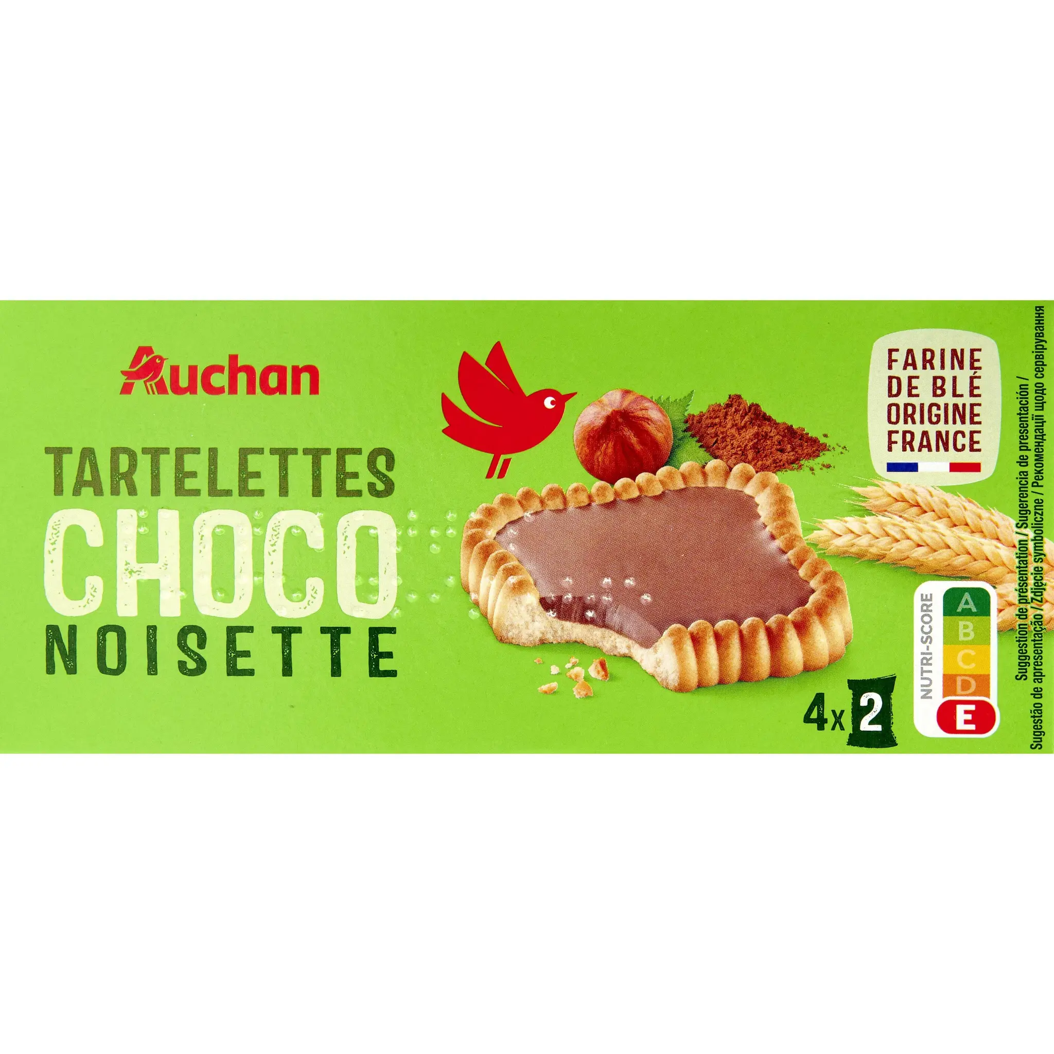 AUCHAN Tartelettes nappées chocolat noisette sachets fraîcheur