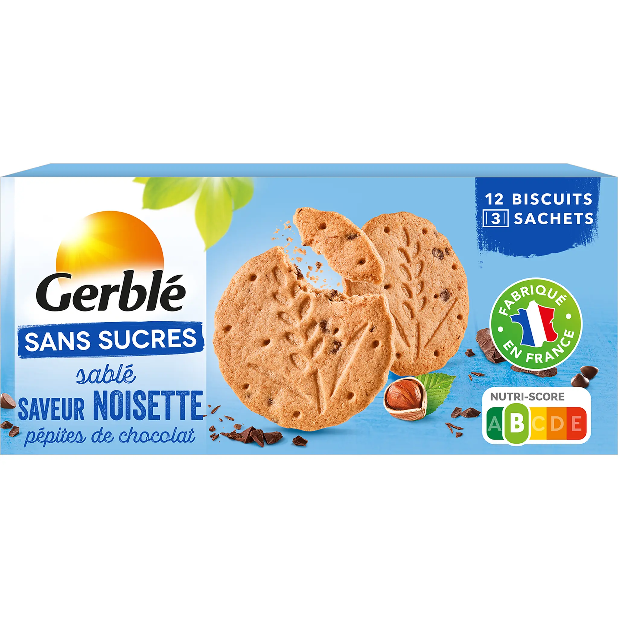 GERBLE Biscuits sablés saveur noisette avec pépites de chocolat sachets fraîcheur