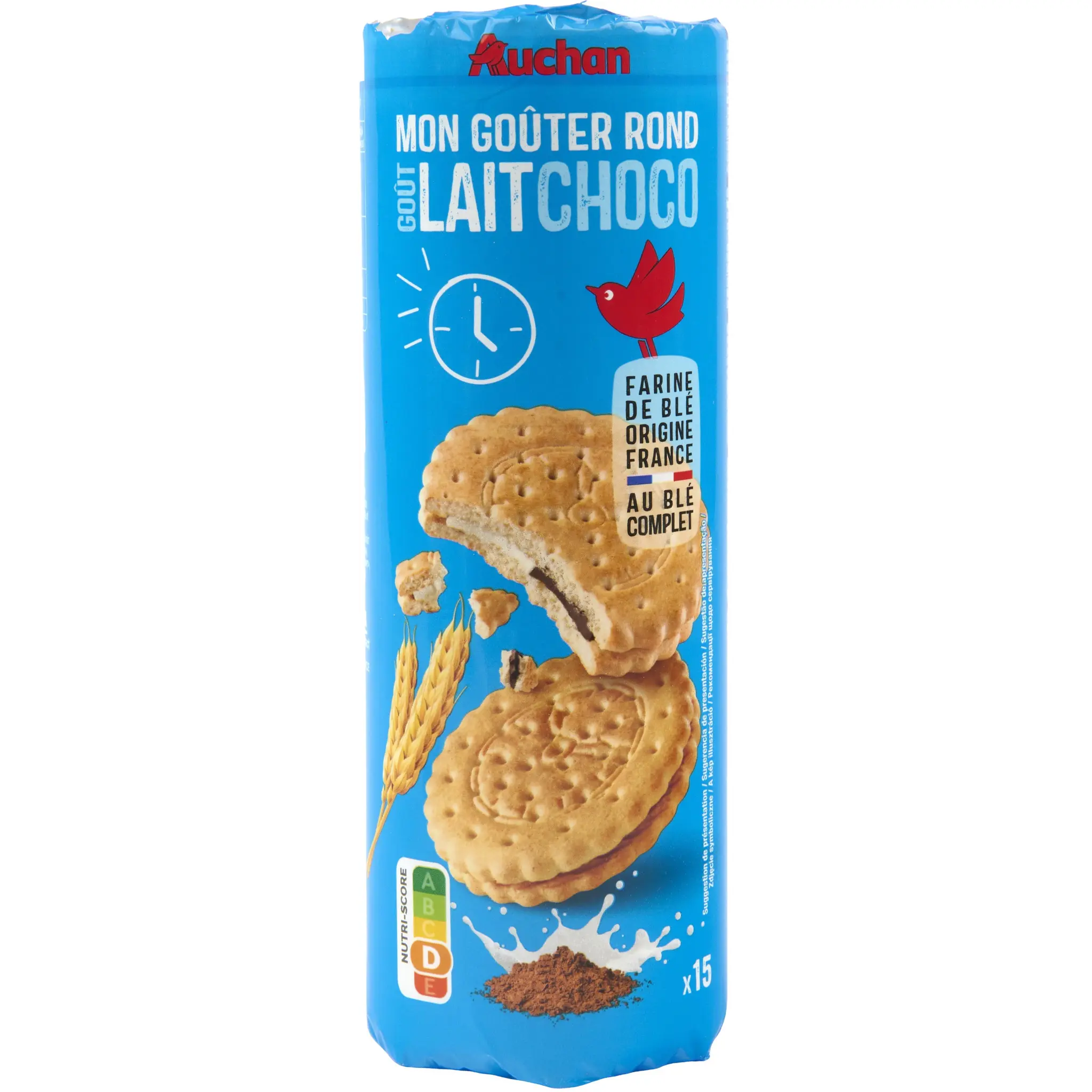 AUCHAN Mon Goûter Biscuits fourrés ronds goût chocolat et lait