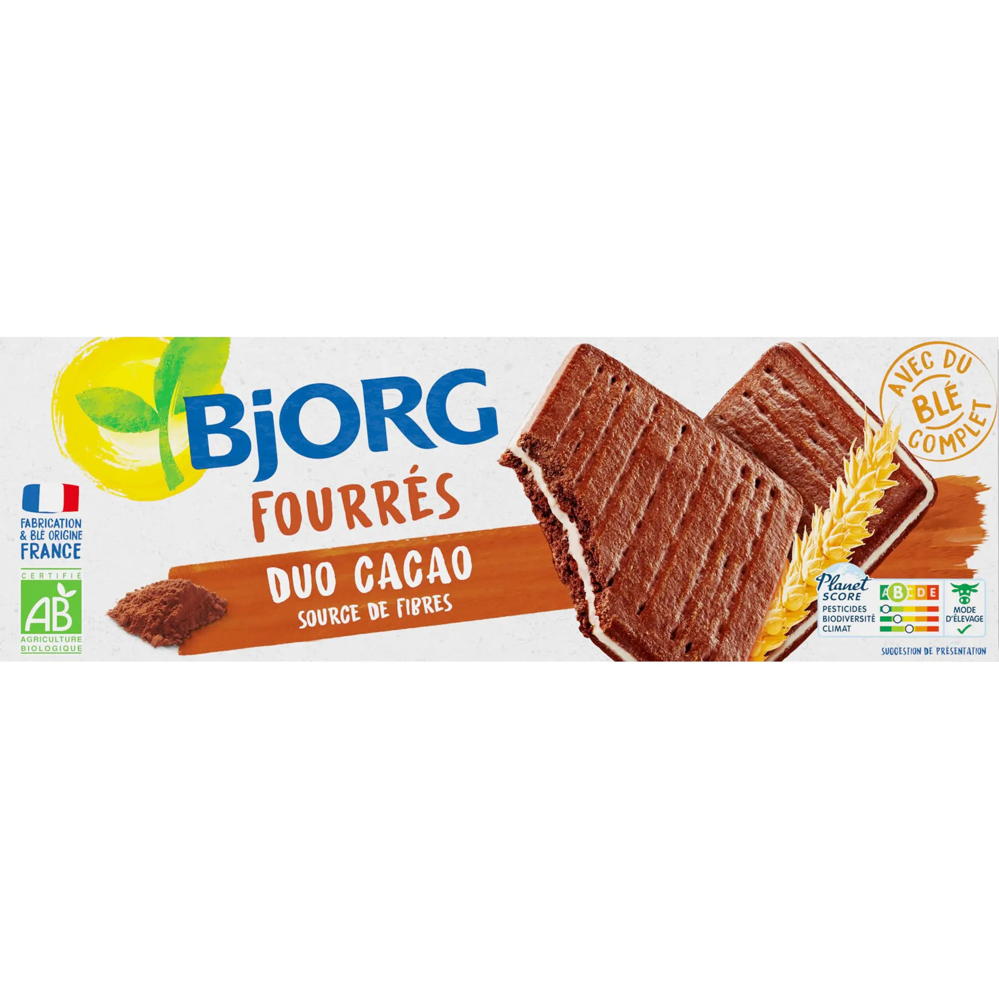 BJORG Biscuits fourrés bio duo cacao sans huile de palme, sachets fraîcheur