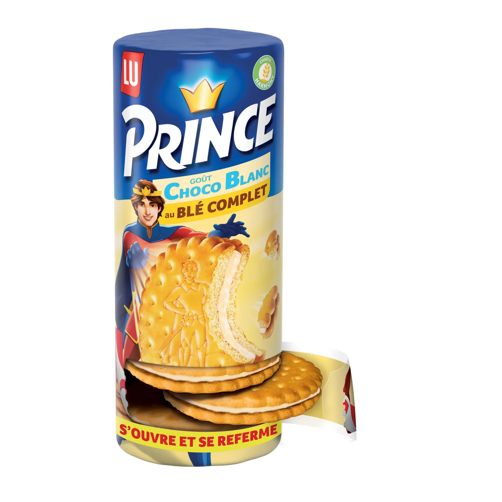 PRINCE Biscuits goût chocolat blanc au blé complet ouverture facile