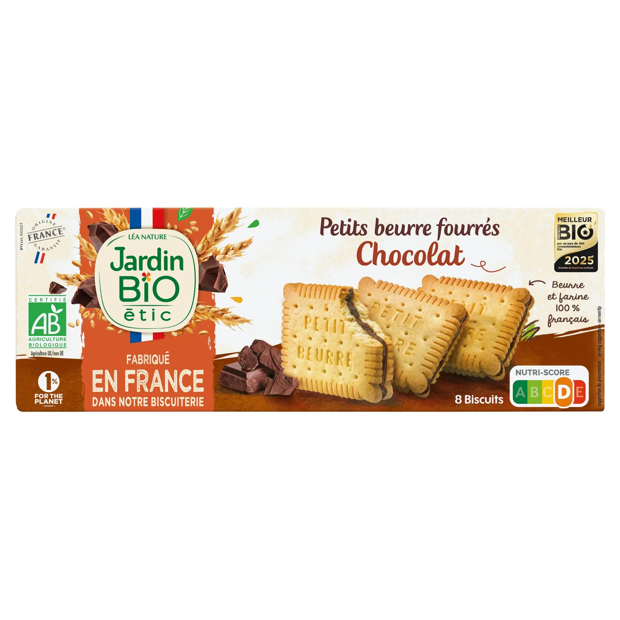 JARDIN BIO ETIC Double petits beurre fourrés au chocolat bio