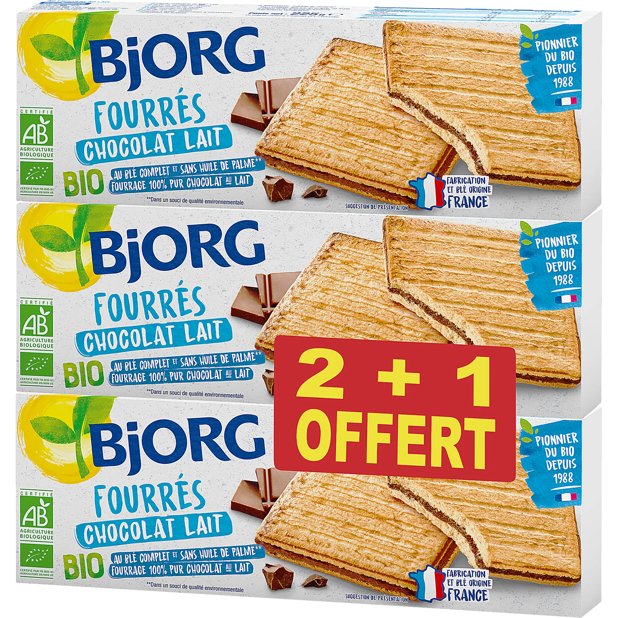 BJORG Biscuits bio fourrés au chocolat au lait au blé complet sans huile de palme
