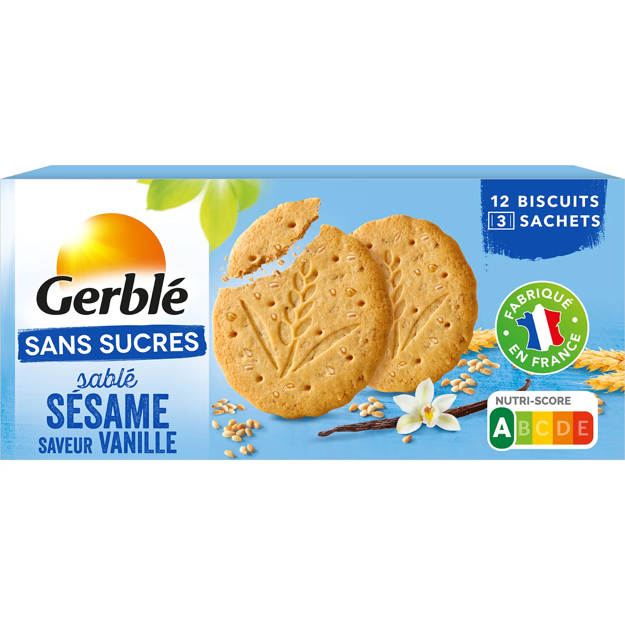 GERBLE Biscuits sésame vanille sans sucres ajoutés sachets fraîcheur