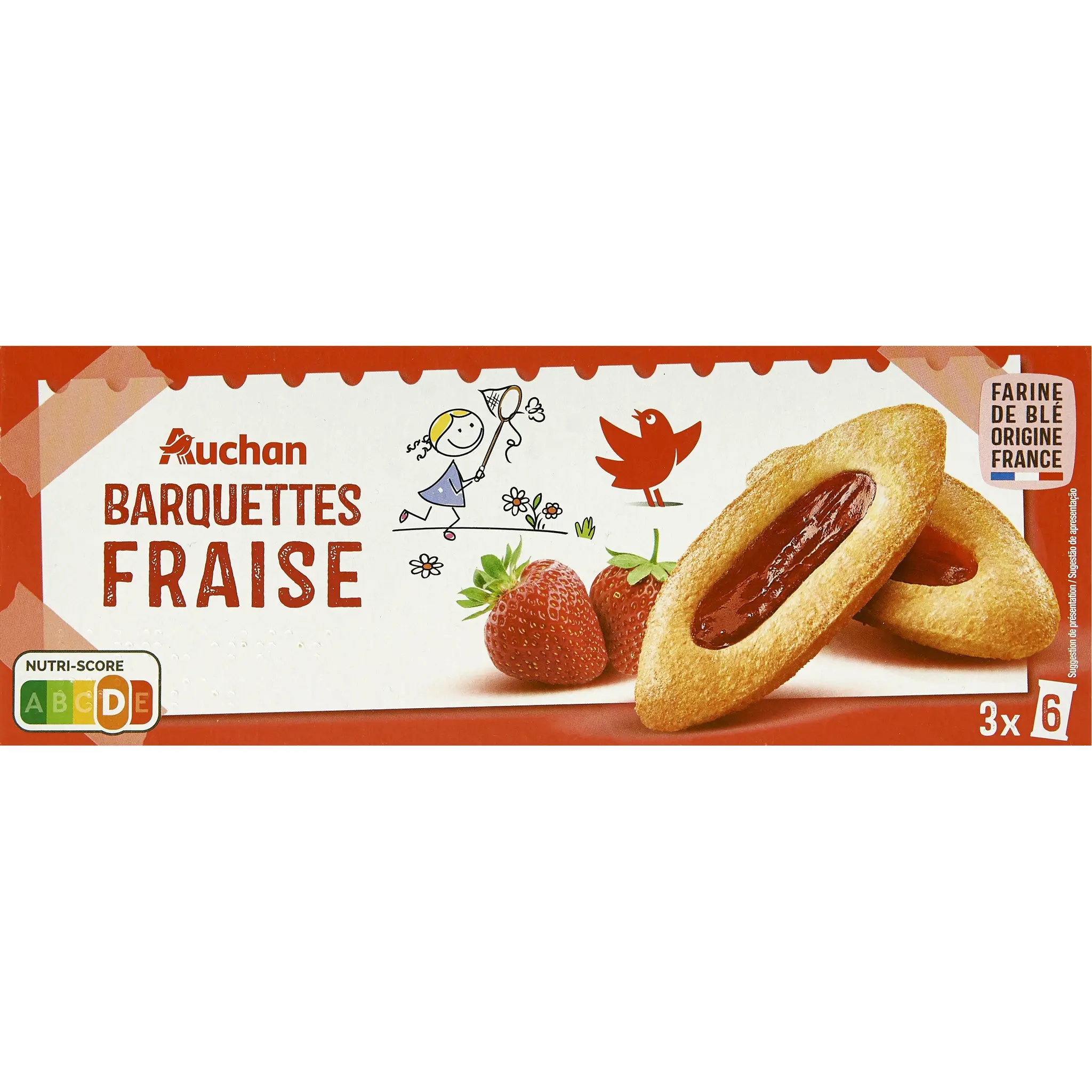 AUCHAN Barquettes à la fraise sachets fraîcheur