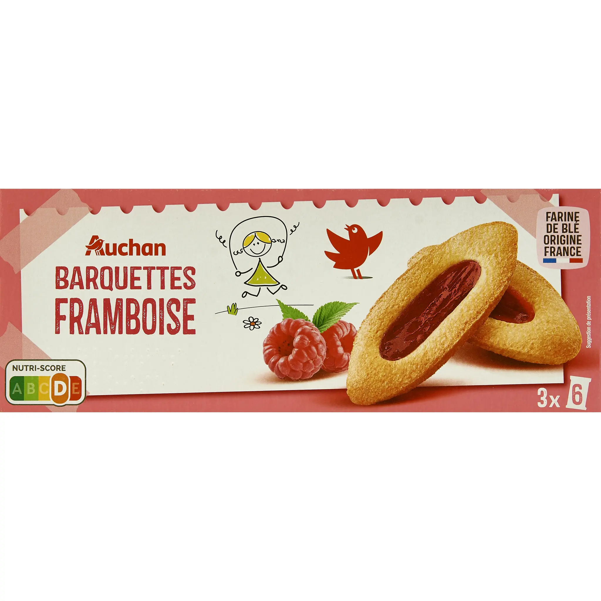 AUCHAN Biscuits barquettes framboise sachets fraîcheur