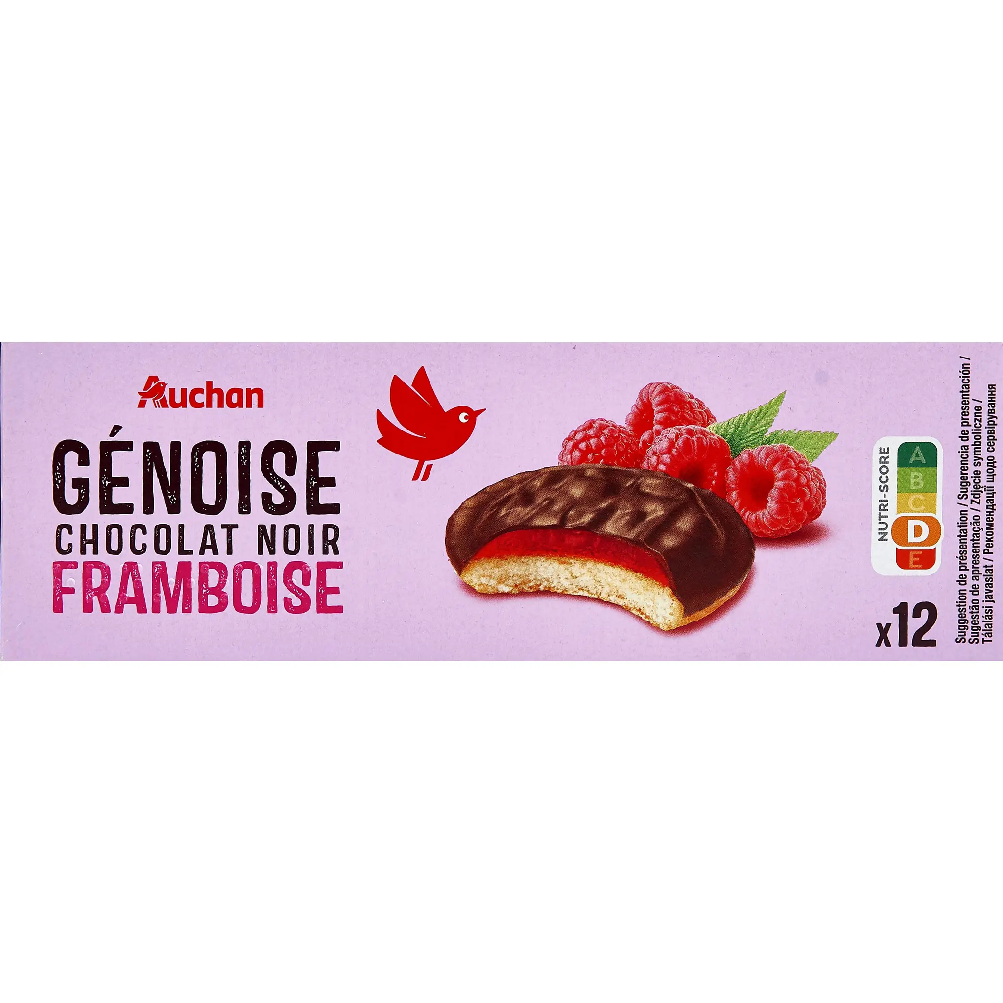 AUCHAN Génoises nappées de chocolat noir saveur framboise