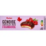 AUCHAN Génoises nappées de chocolat noir saveur framboise