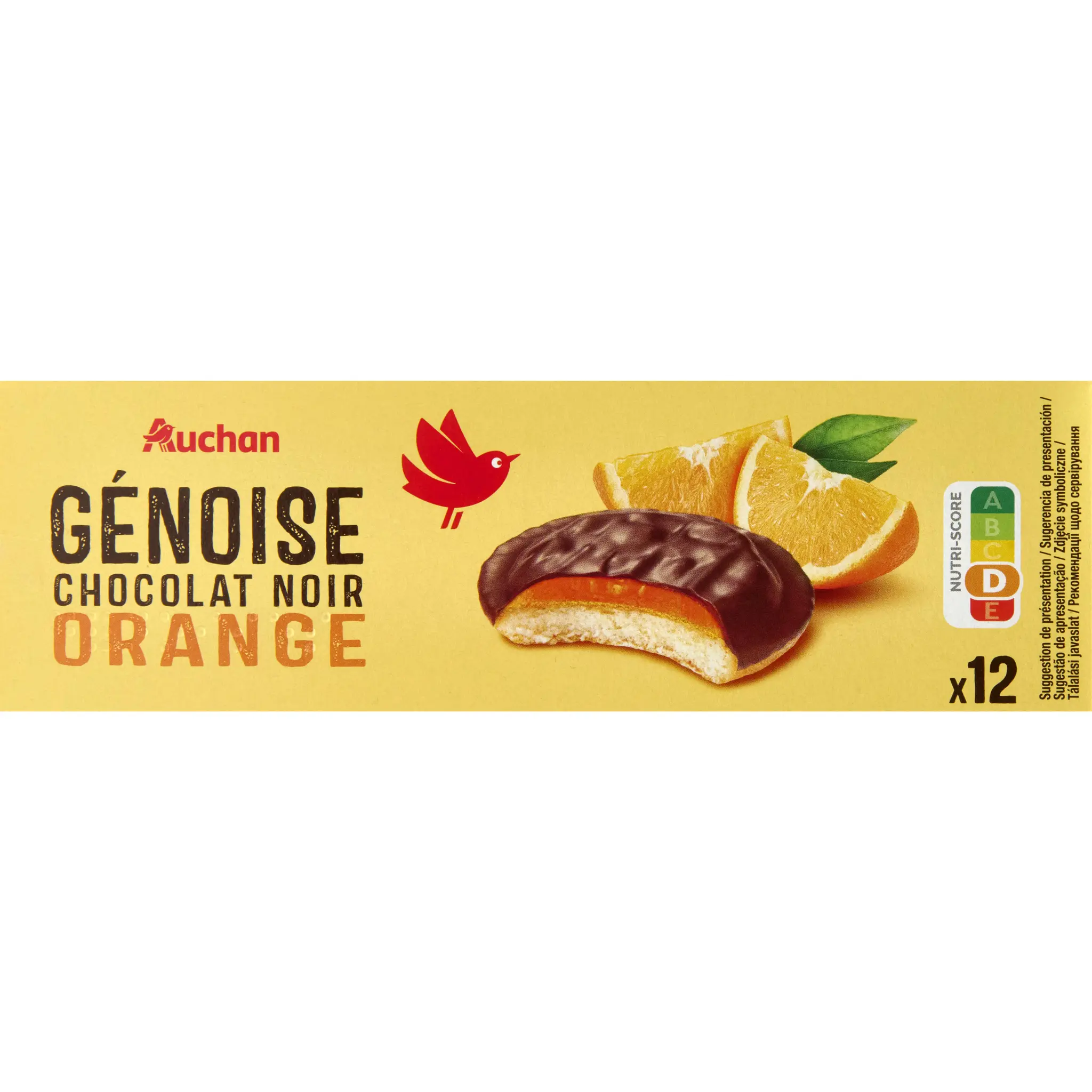 AUCHAN Génoises nappées de chocolat noir saveur orange
