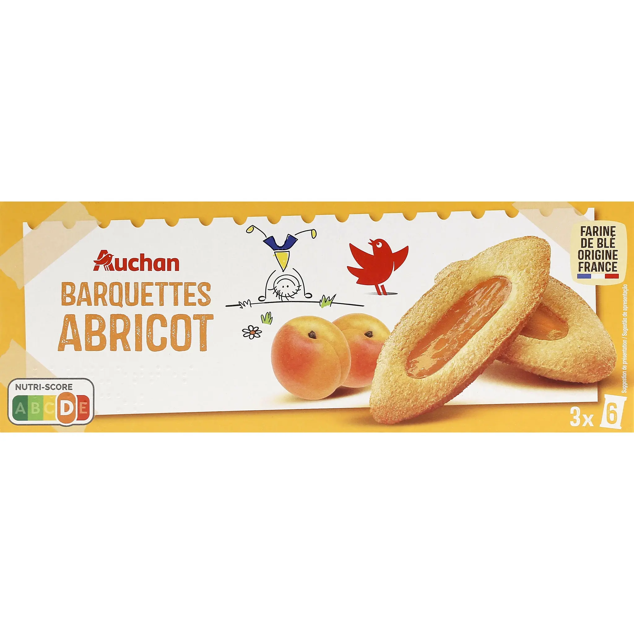 AUCHAN Barquettes goût abricot sachets fraîcheur