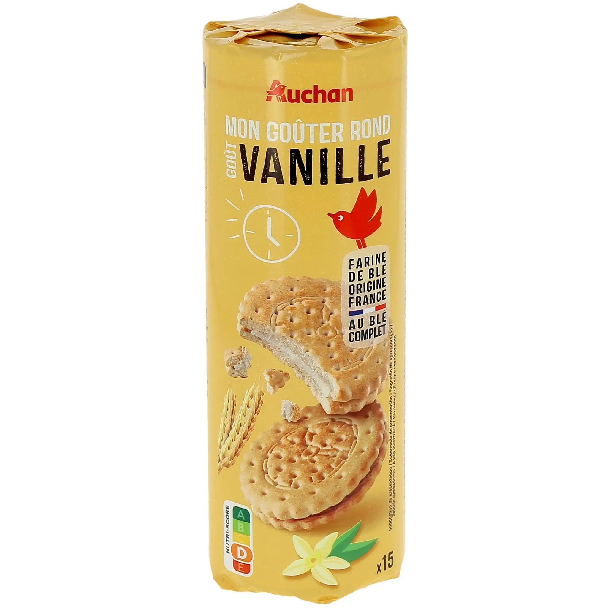 AUCHAN Mon goûter biscuits fourrés goût vanille au blé complet