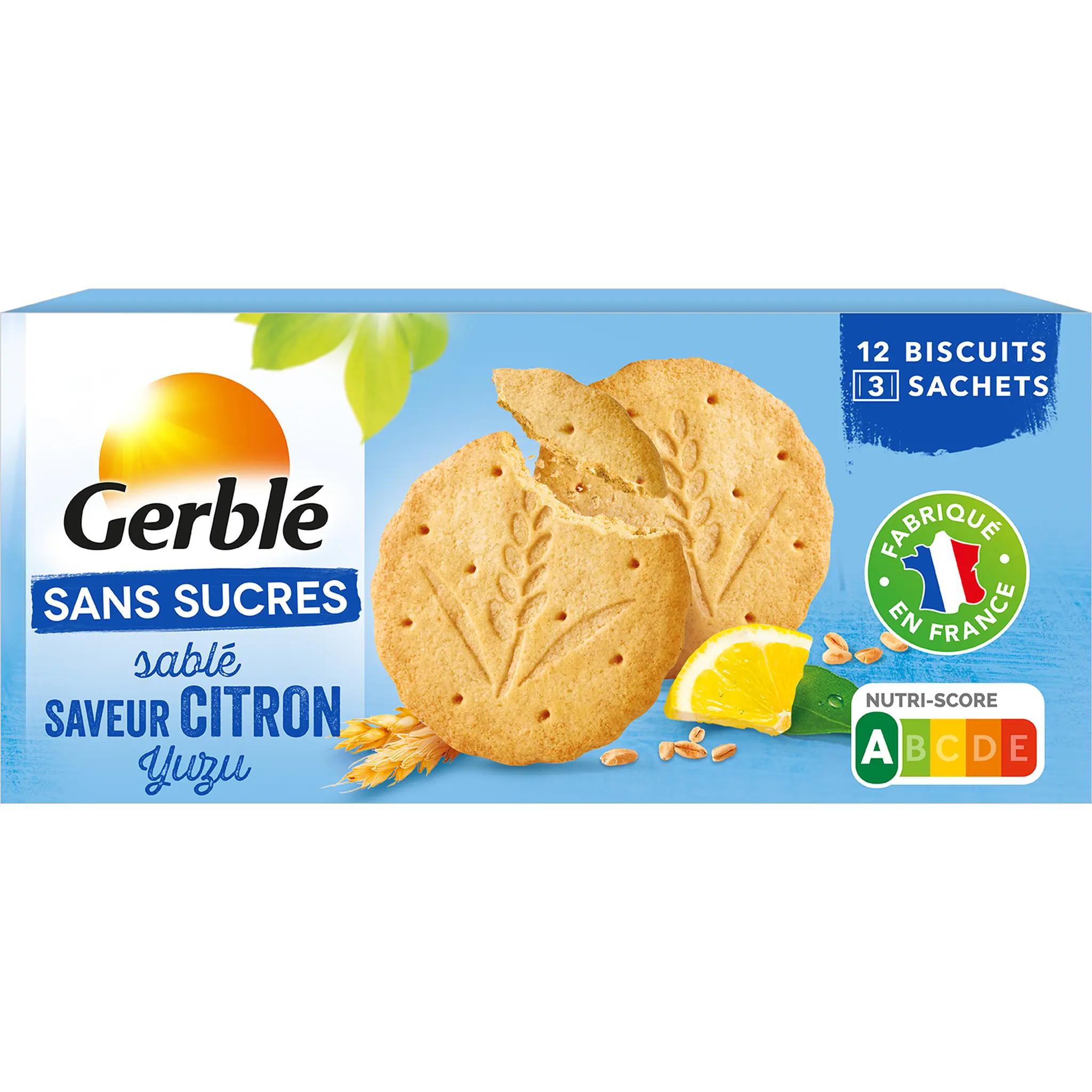 GERBLE Biscuits sablés citron yuzu sans sucres ajoutés sachets fraîcheur