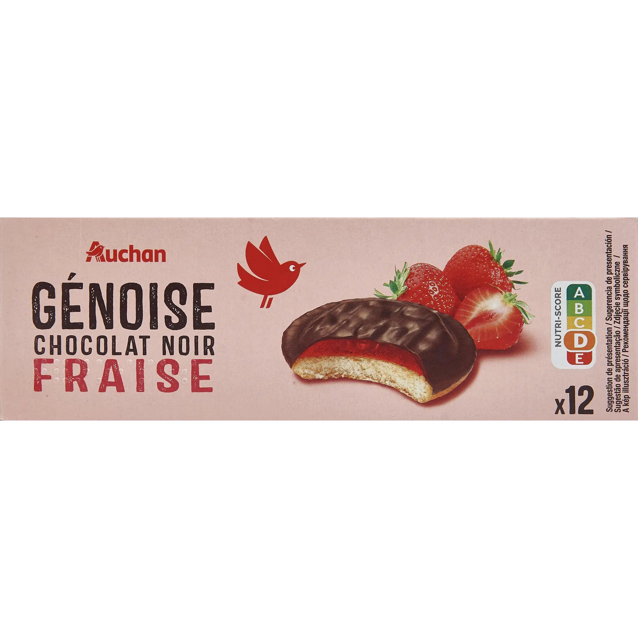 AUCHAN Génoises nappées de chocolat noir saveur fraise