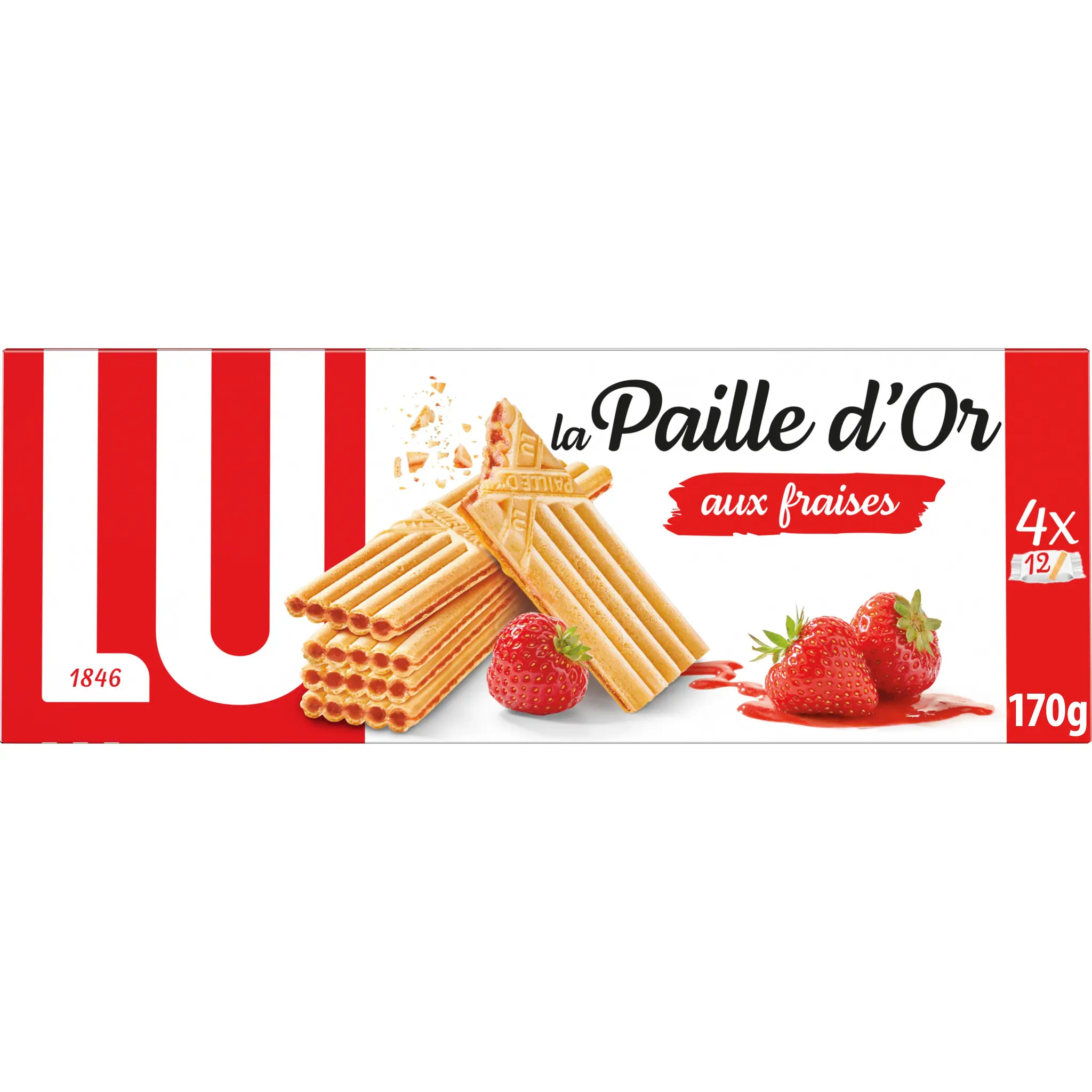 PAILLE D'OR Biscuits gaufrettes fourrées aux fraises et fraises des bois