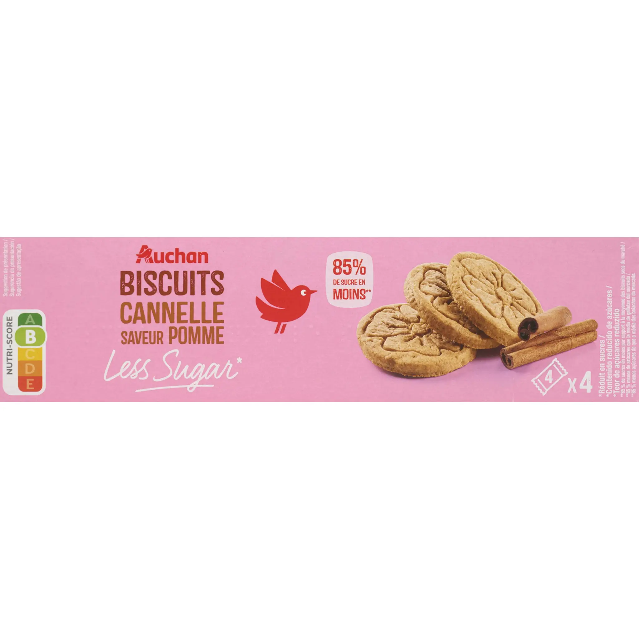 AUCHAN LESS SUGAR Biscuits pomme saveur canelle