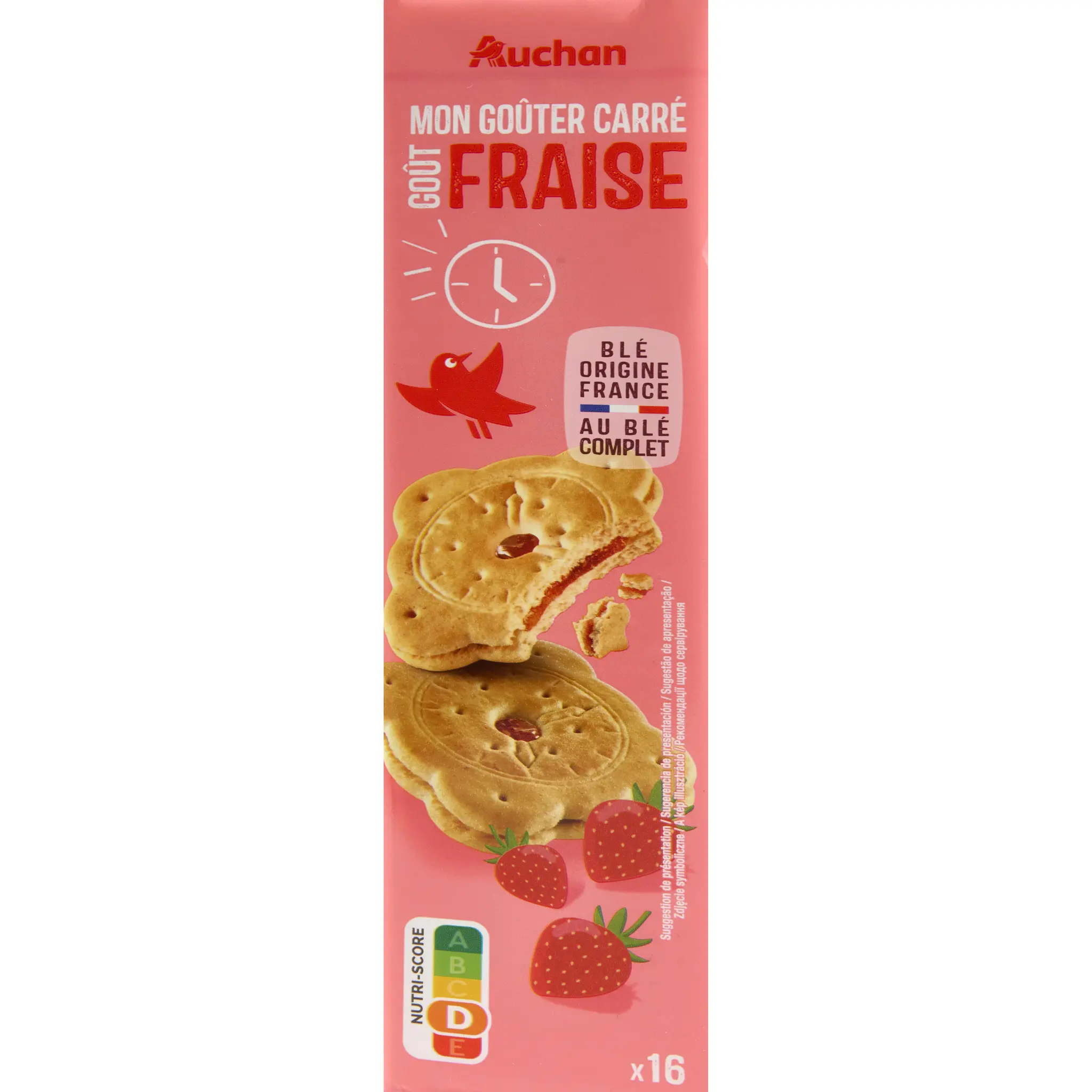 AUCHAN Mon goûter biscuits fourrés saveur fraise