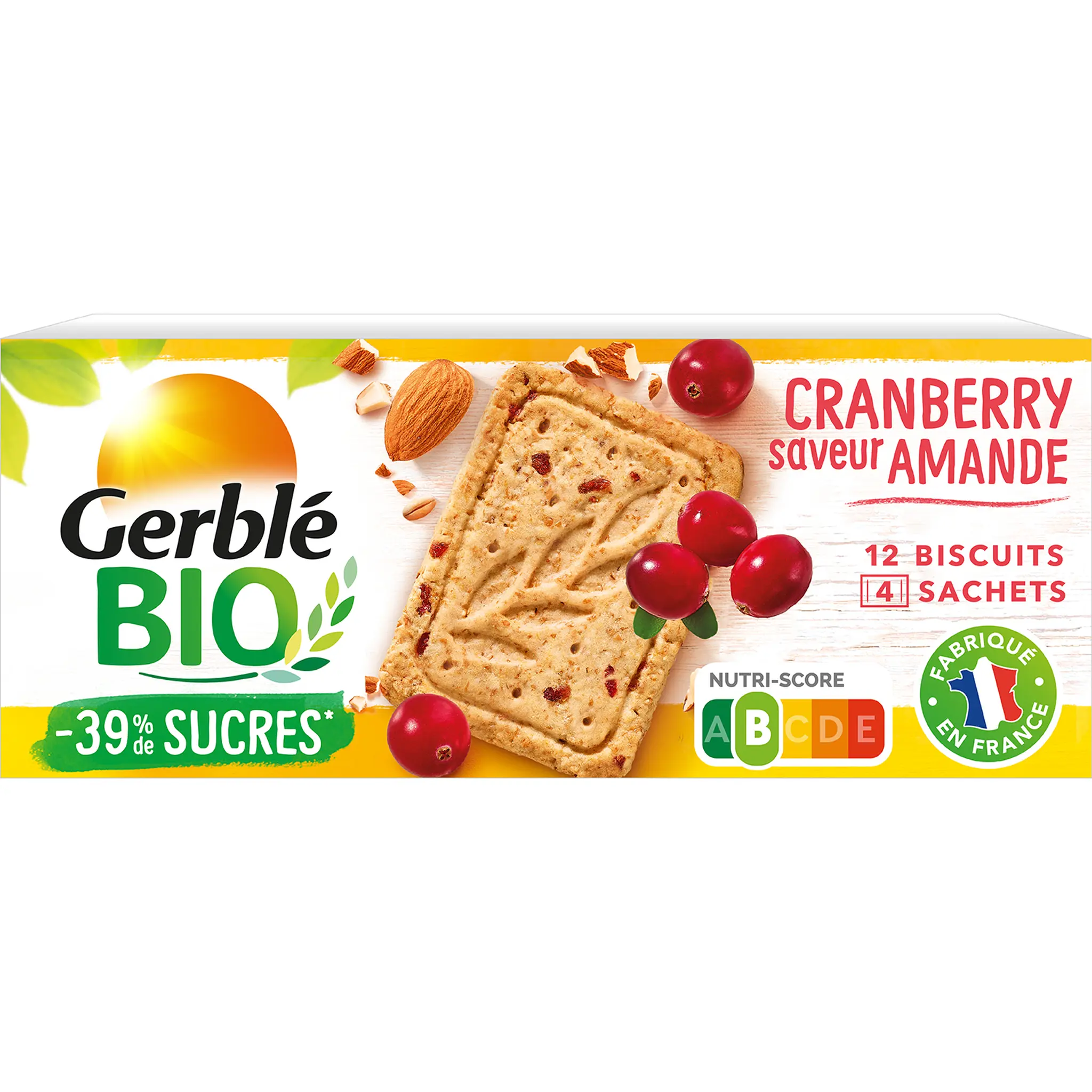 GERBLE BIO Biscuits cranberry saveur amande sachets fraîcheur